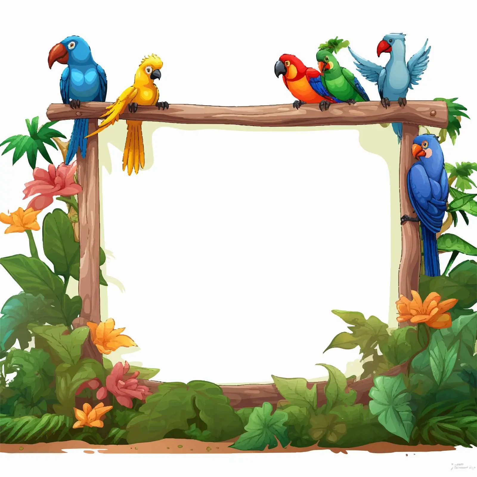 Colorful Cartoon Birds Around Signboard Frame — free download from Dotvec