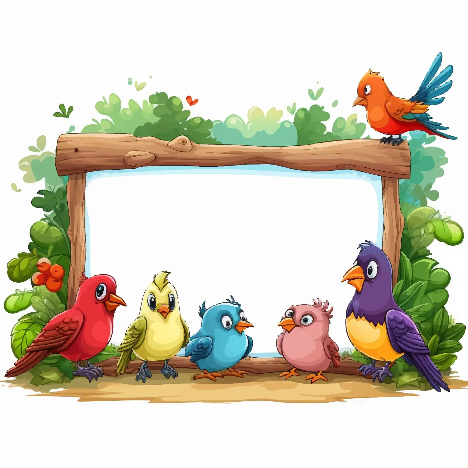 Colorful Cartoon Birds Around a Signboard Frame — free download from Dotvec