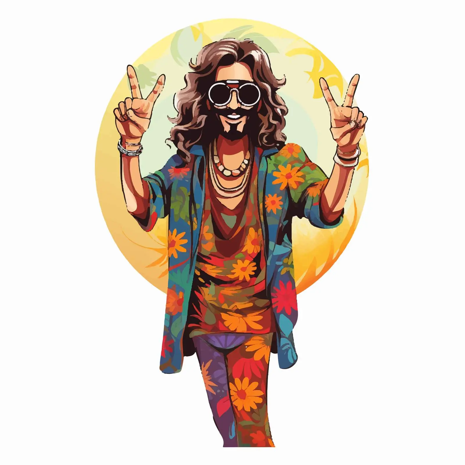 Cheerful Hippie with Peace Symbols and Joint — free download from Dotvec