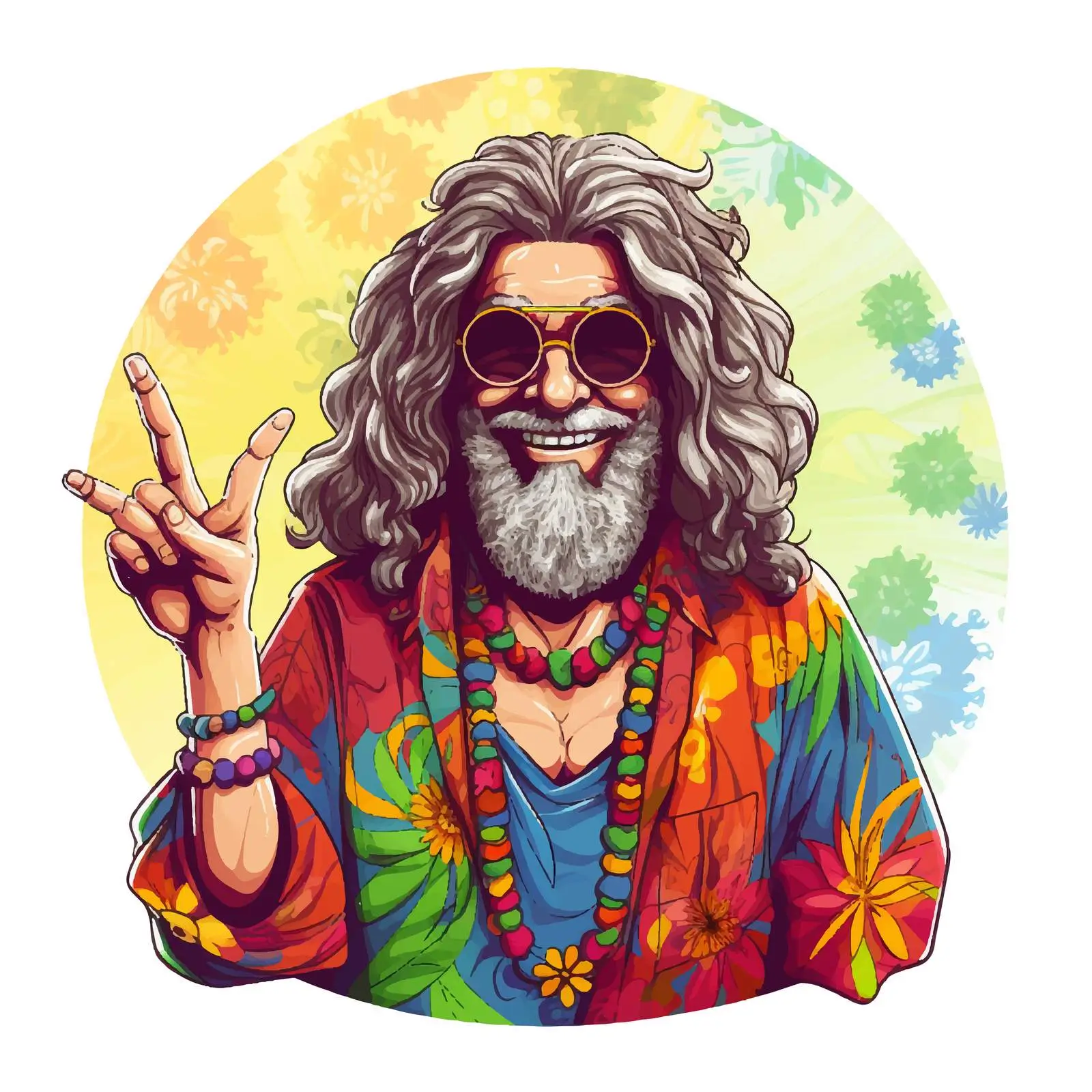 Colorful Cheerful Hippie with Peace Symbols — free download from Dotvec