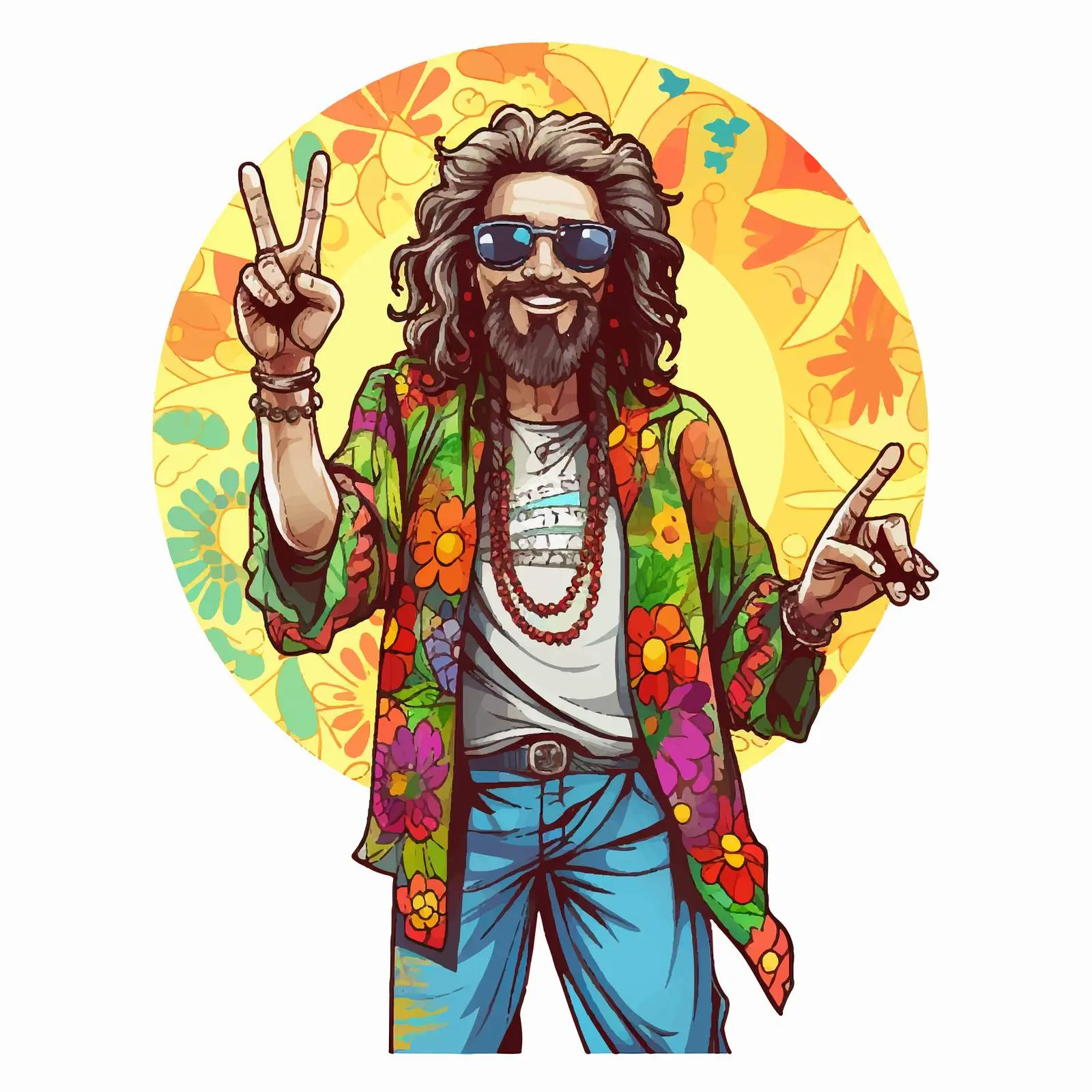 Colorful Hippie with Peace Symbols and Joint — free download from Dotvec