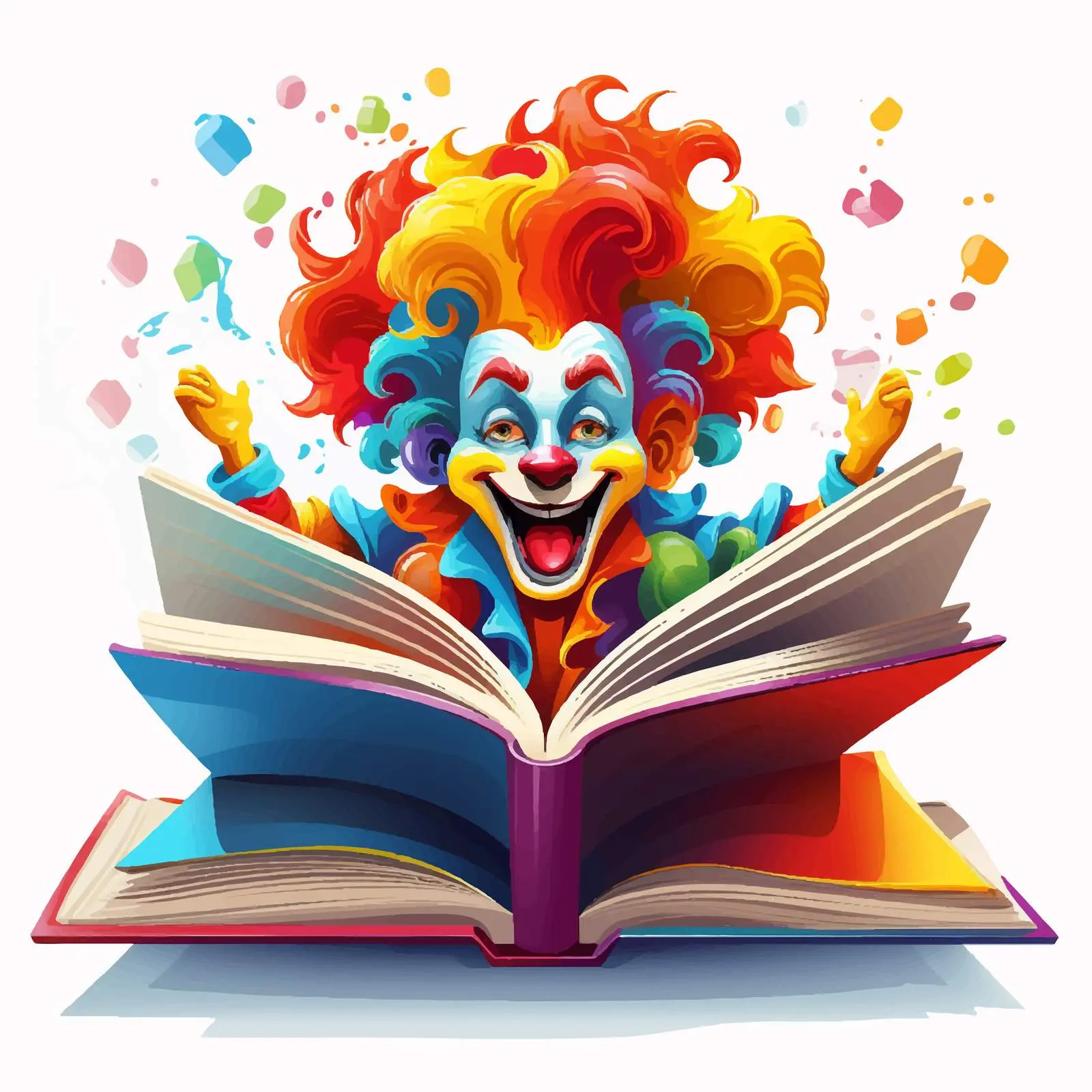 Colorful Clown Emerging from Open Book Vector Art — free download from Dotvec