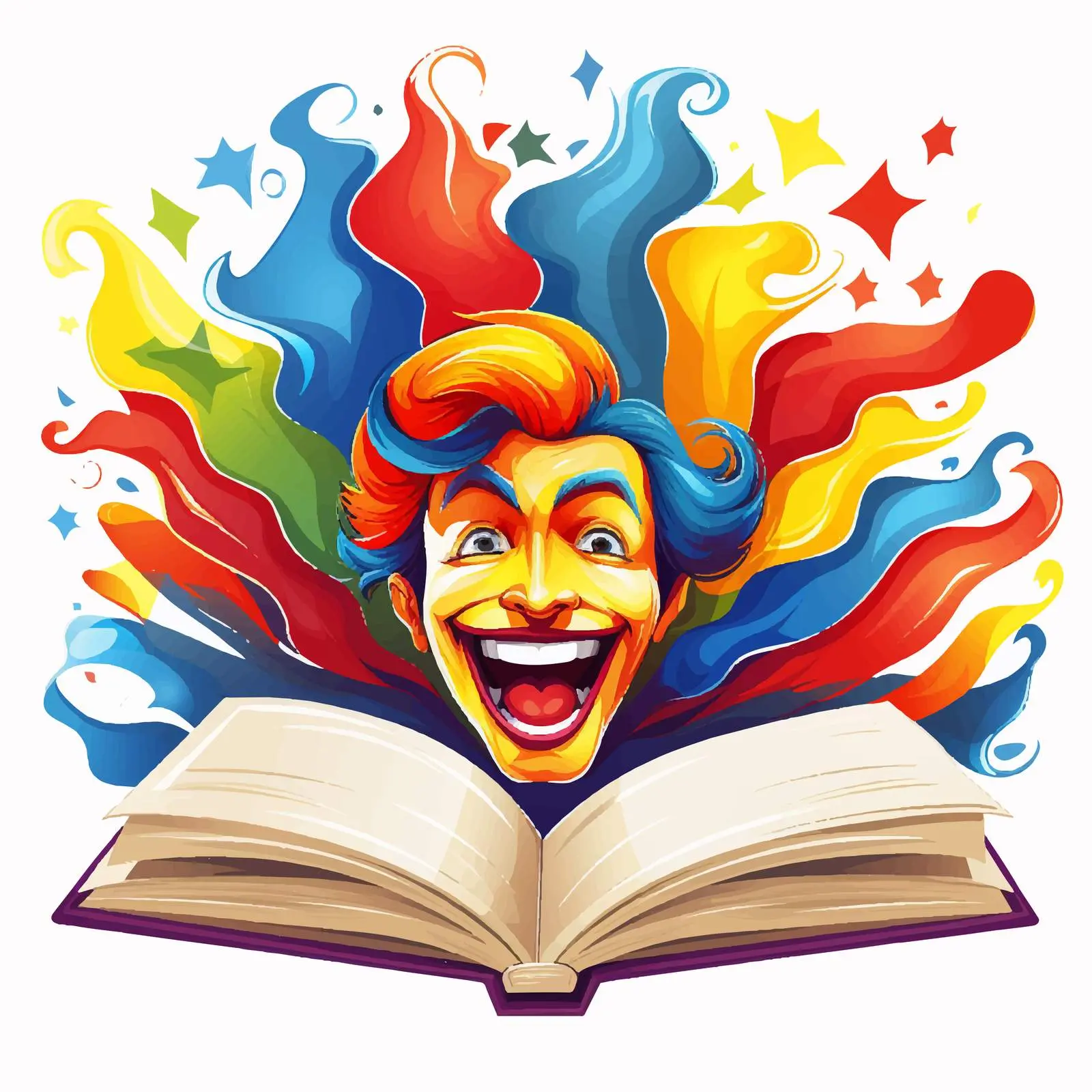 Colorful Clown Emerging from Open Book Vector – free joyful imagery image from Dotvec