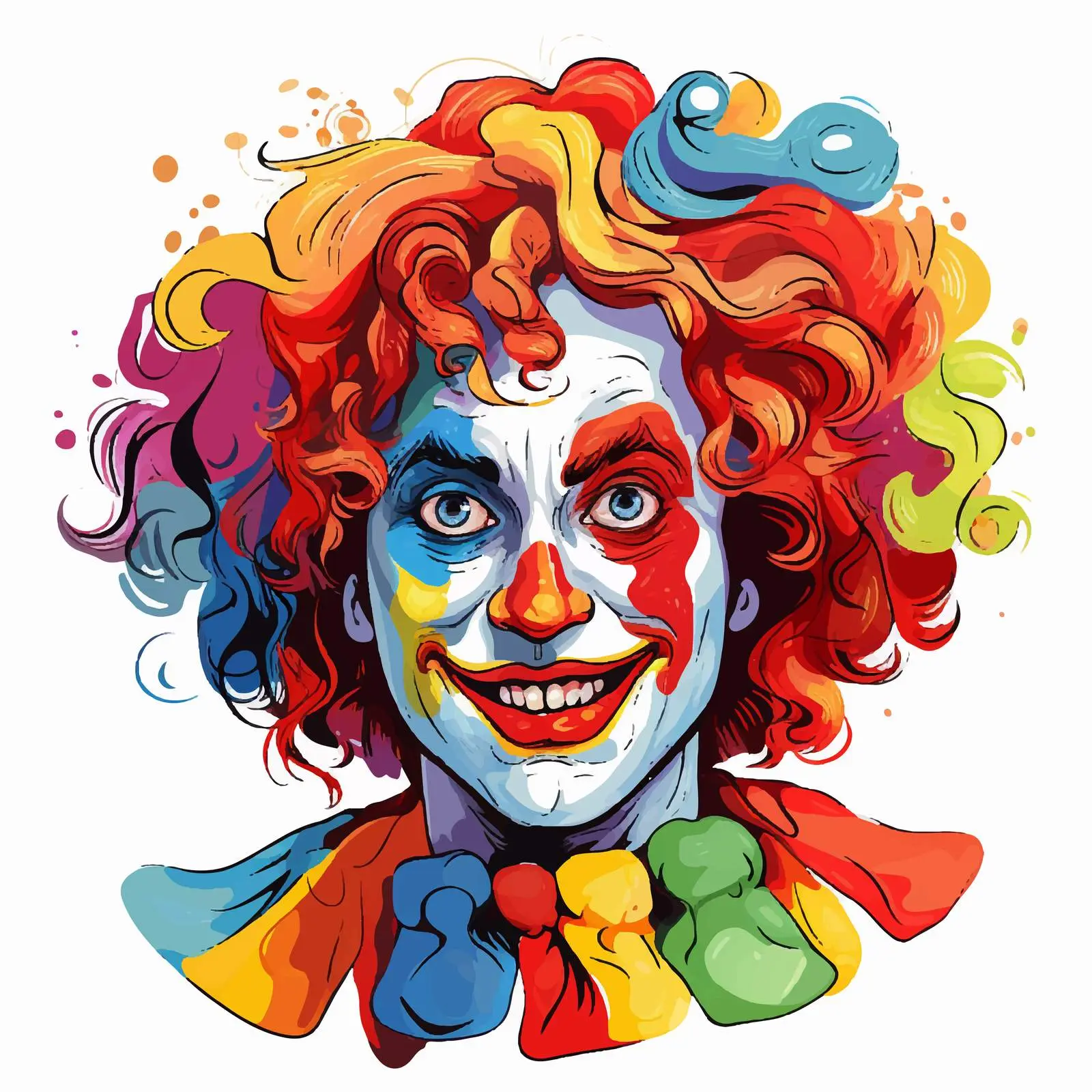 Colorful Clown with Curly Hair and Red Nose — free download from Dotvec