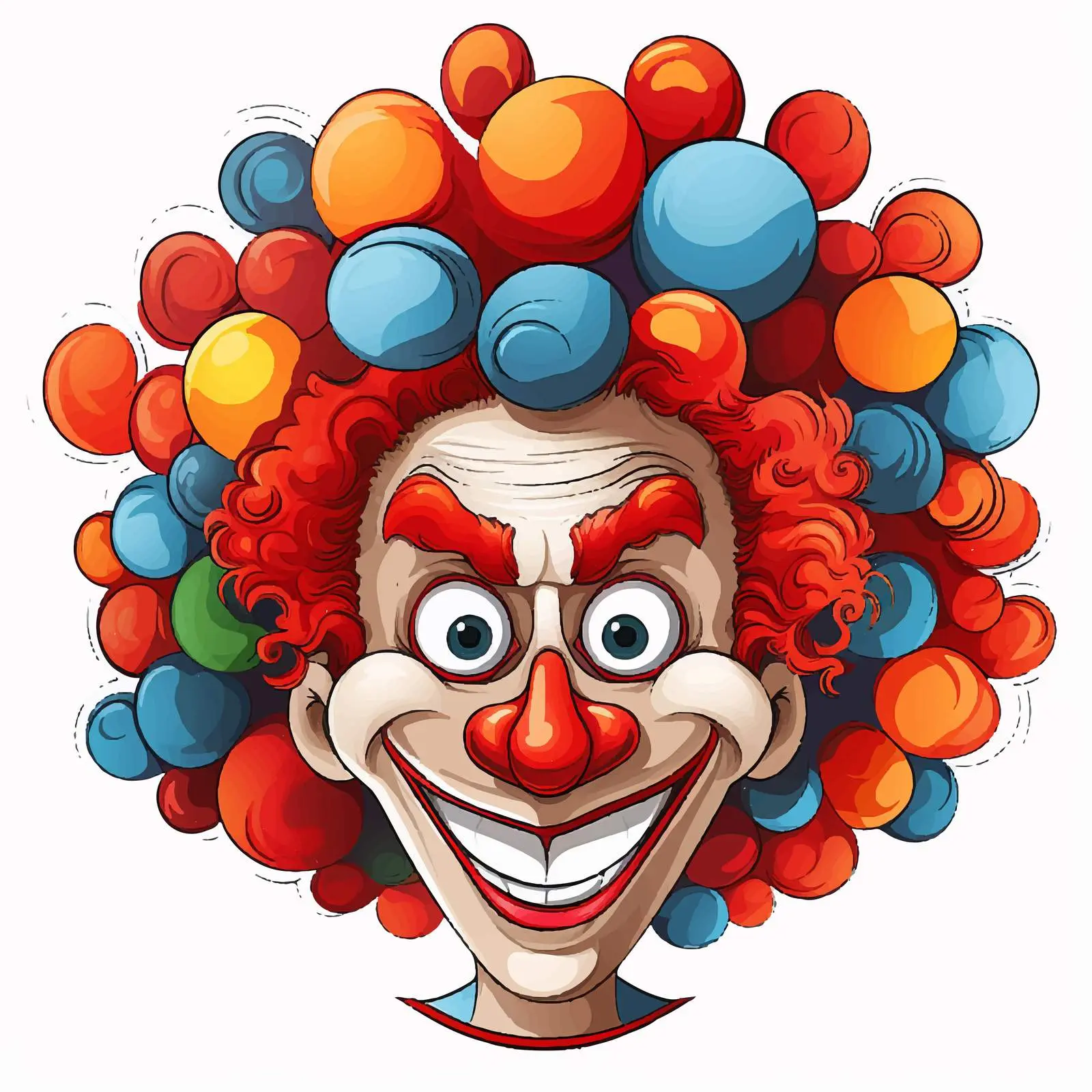 Colorful Clown with Curly Hair and Red Nose – free clown face image from Dotvec