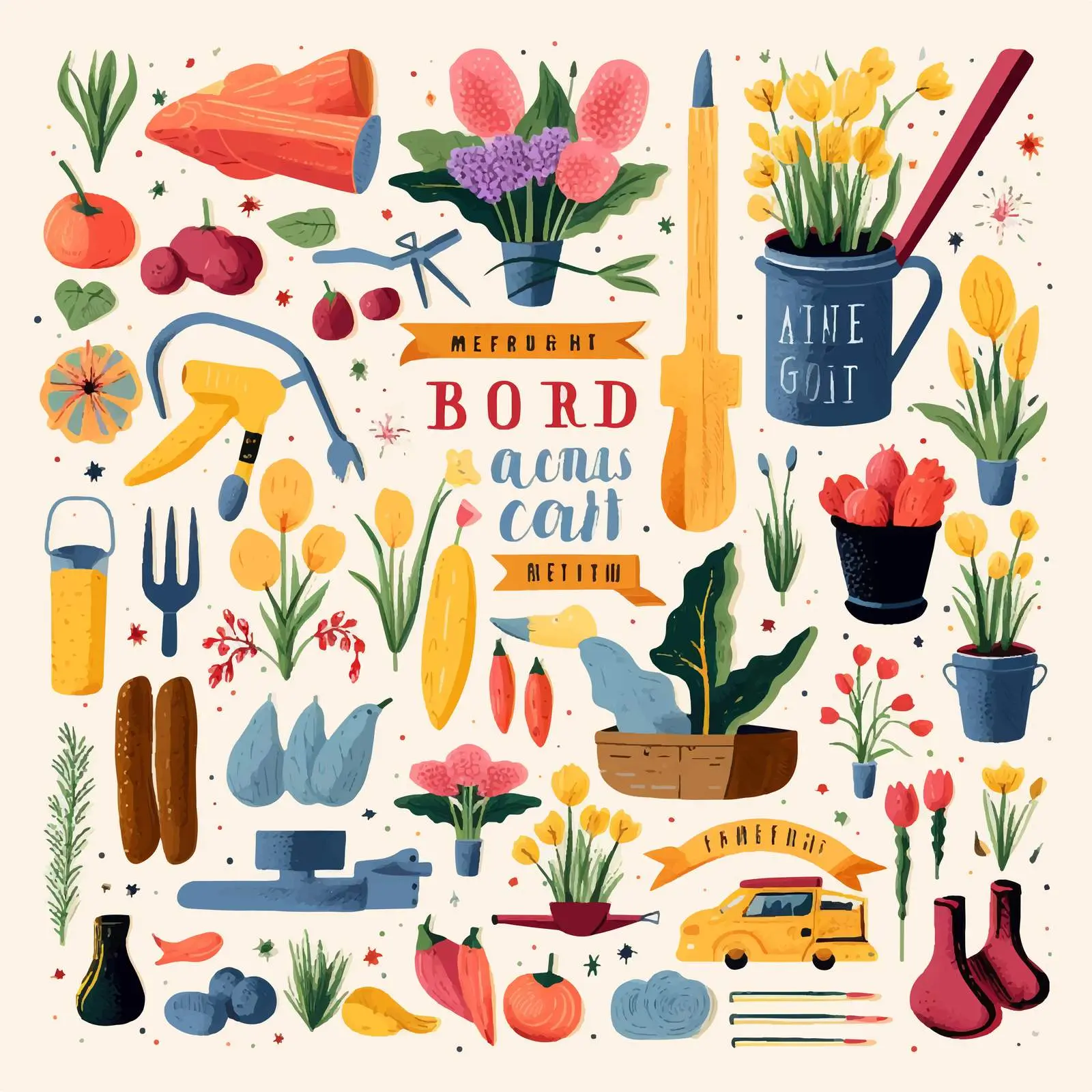 Gardening Tools and Equipment Vector Composition – free seeds image from Dotvec