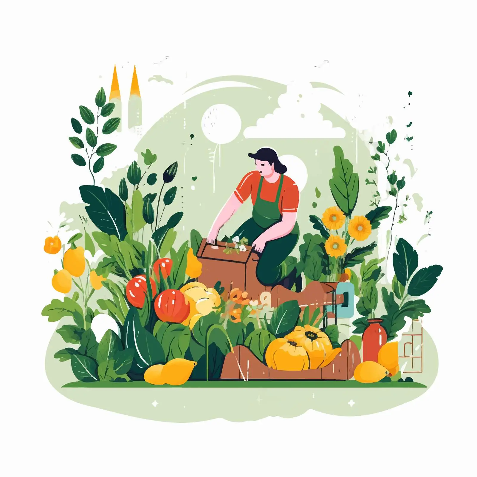 Gardening Tools and Equipment Colorful Composition — free download from Dotvec