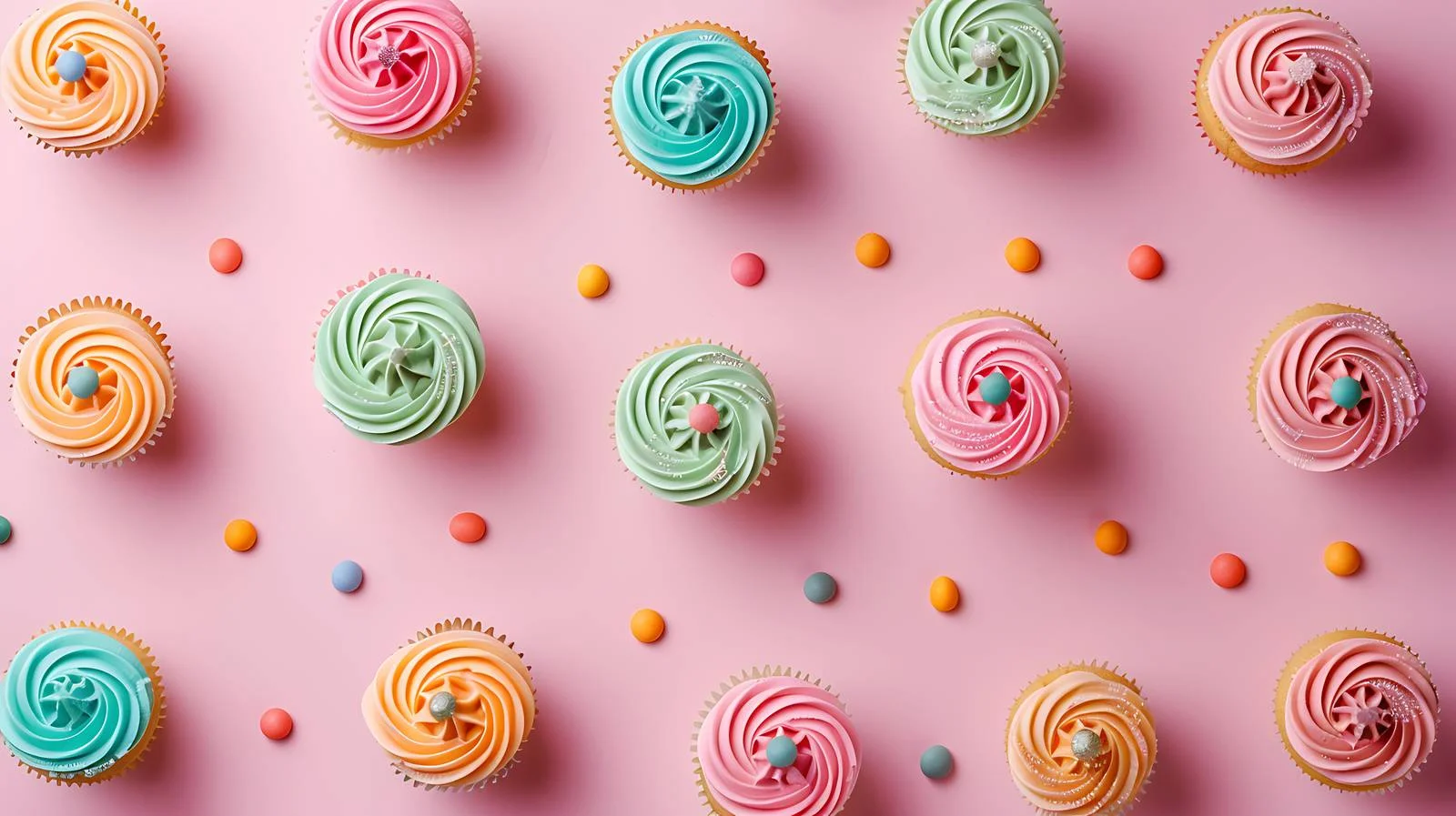 Vibrant Cupcake Pattern on Soft Pink — free download from Dotvec