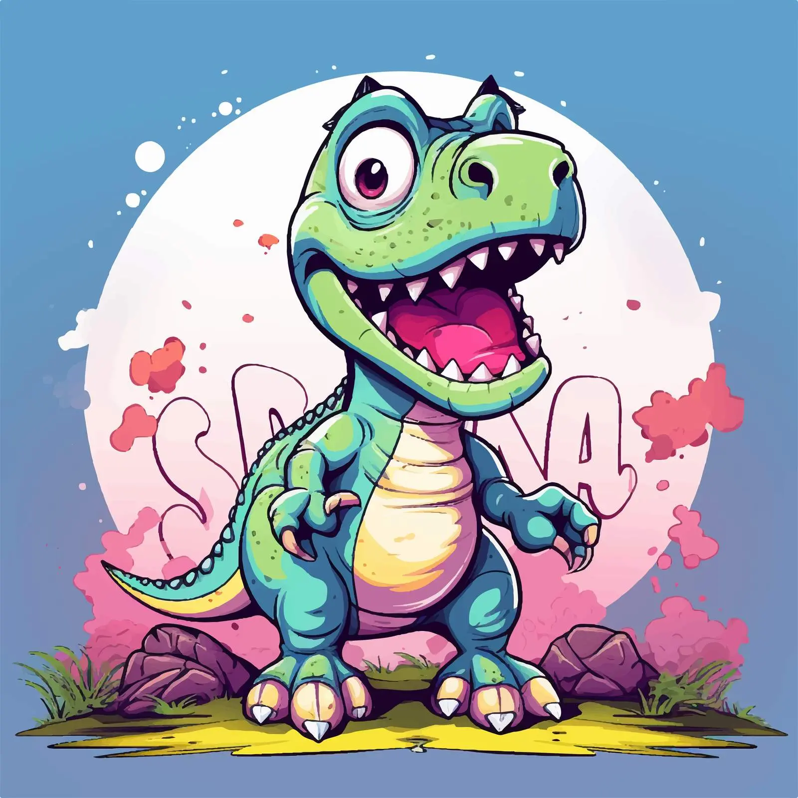 Colorful Dinosaur Vector with Bold Text Background — free download from Dotvec
