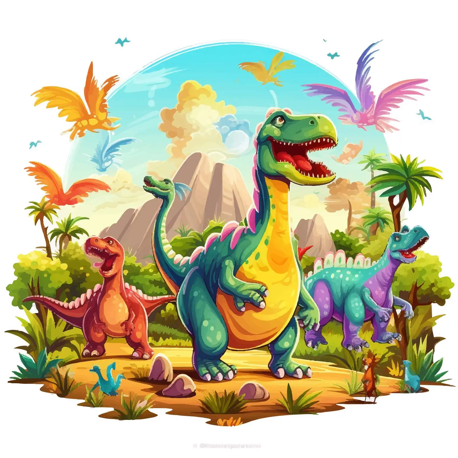 Colorful Dinosaurs in Prehistoric Landscape — free download from Dotvec