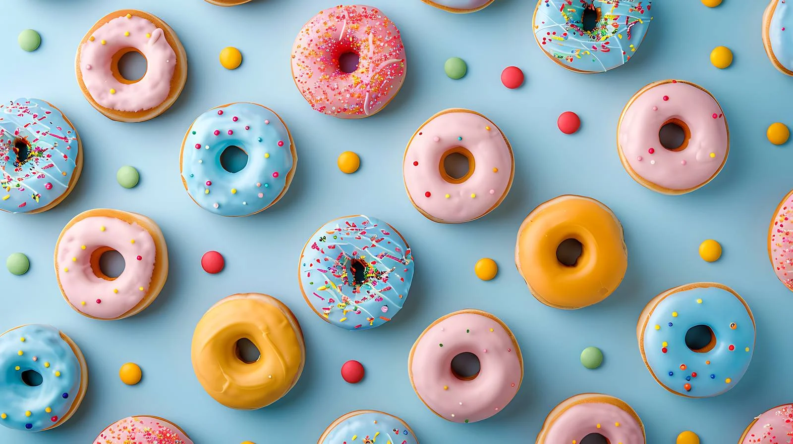 Colorful Donut Pattern on Blue Background — free download from Dotvec