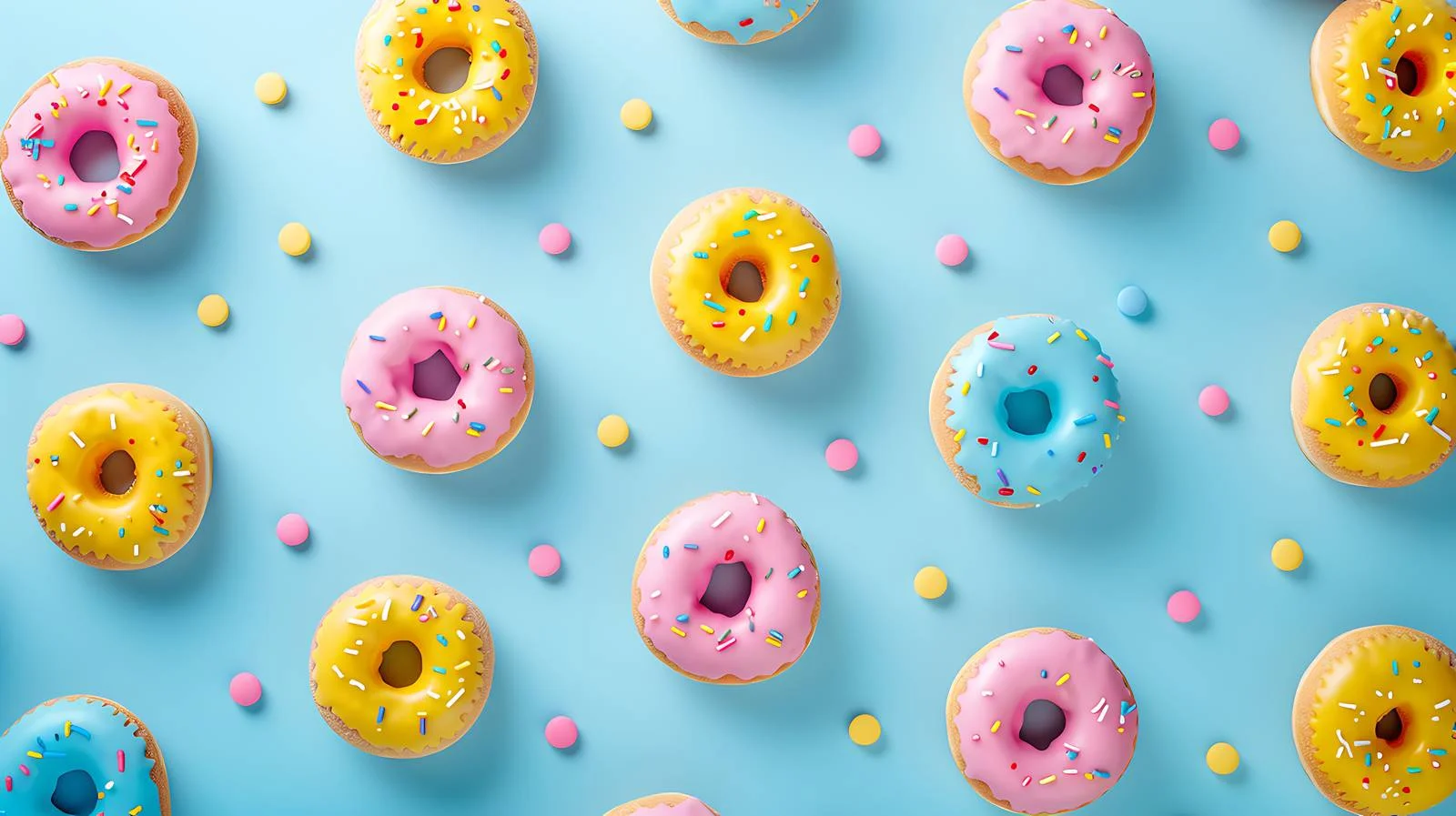 Colorful Donut Pattern on Blue Background — free download from Dotvec