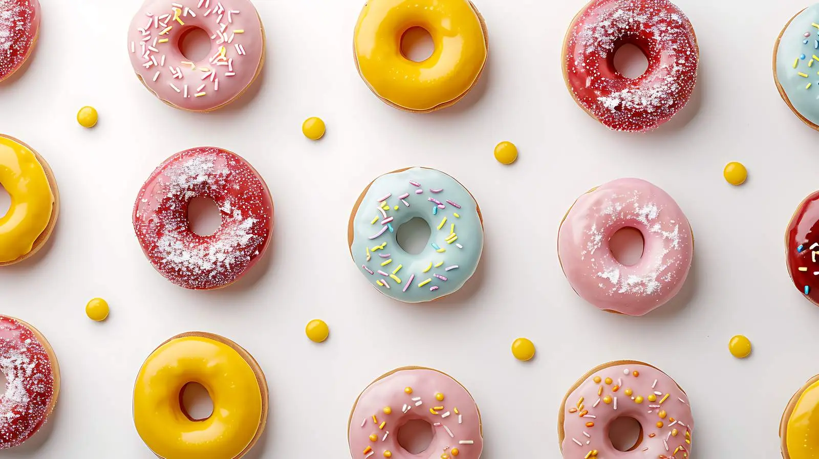 Colorful Donuts on White Background - Flat Lay — free download from Dotvec
