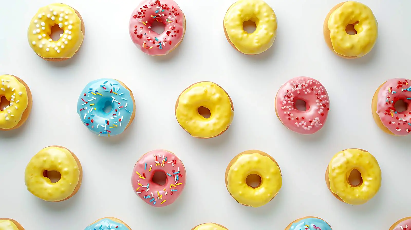 Colorful Donuts Flat Lay on White Background – free snacks image from Dotvec