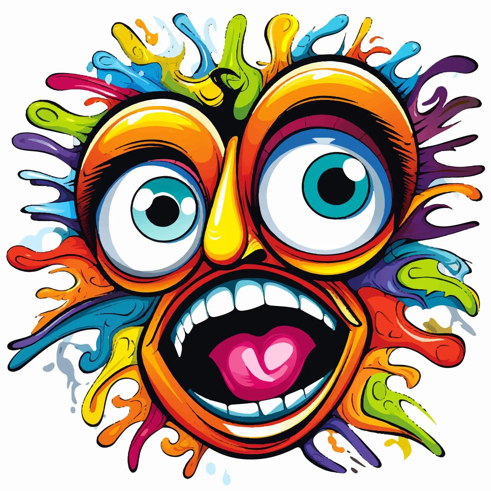 Colorful Cartoon Face with Funny Expression Vector — free download from Dotvec