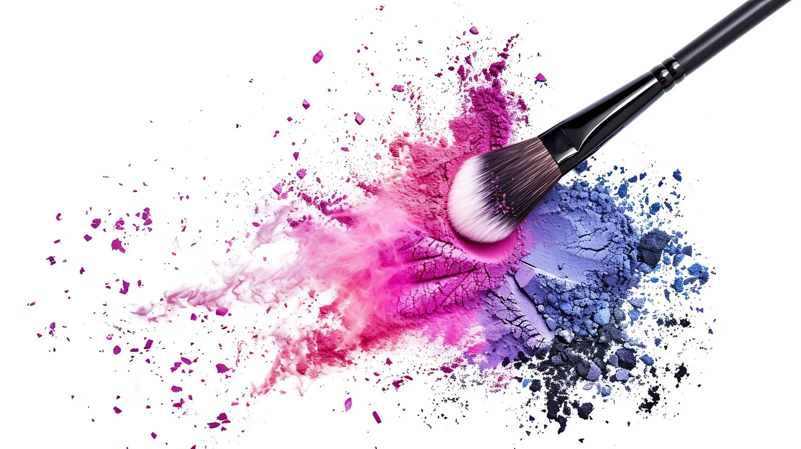 Vibrant Makeup Powder Burst with Brush Close-up — free download from Dotvec