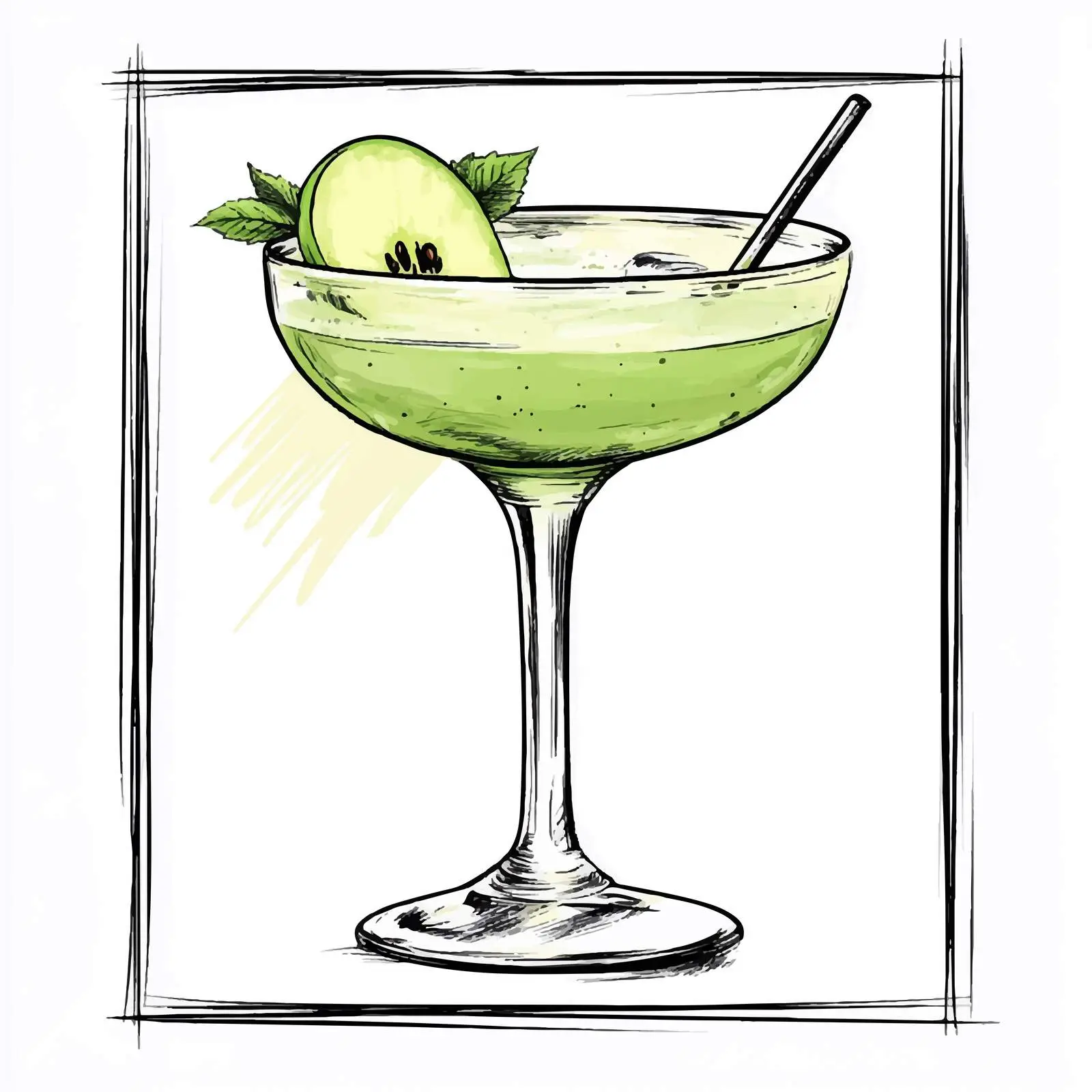 Colorful Green Margarita Cocktail Sketch — free download from Dotvec