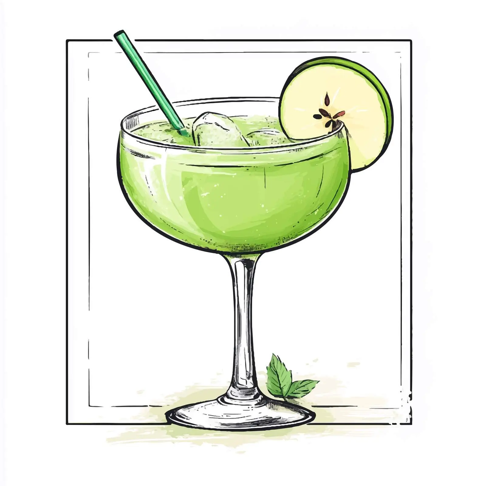 Hand-Drawn Green Margarita Cocktail — free download from Dotvec