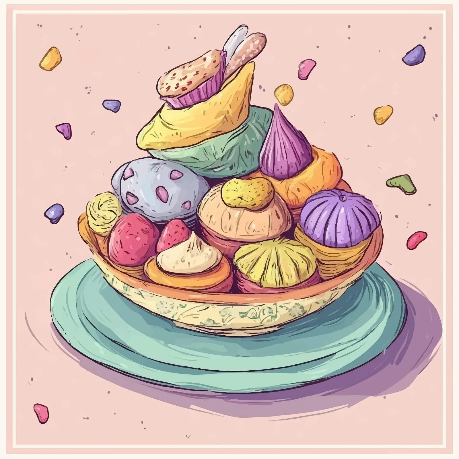 Colorful Hat Filled with Nowruz Desserts – free nowruz image from Dotvec