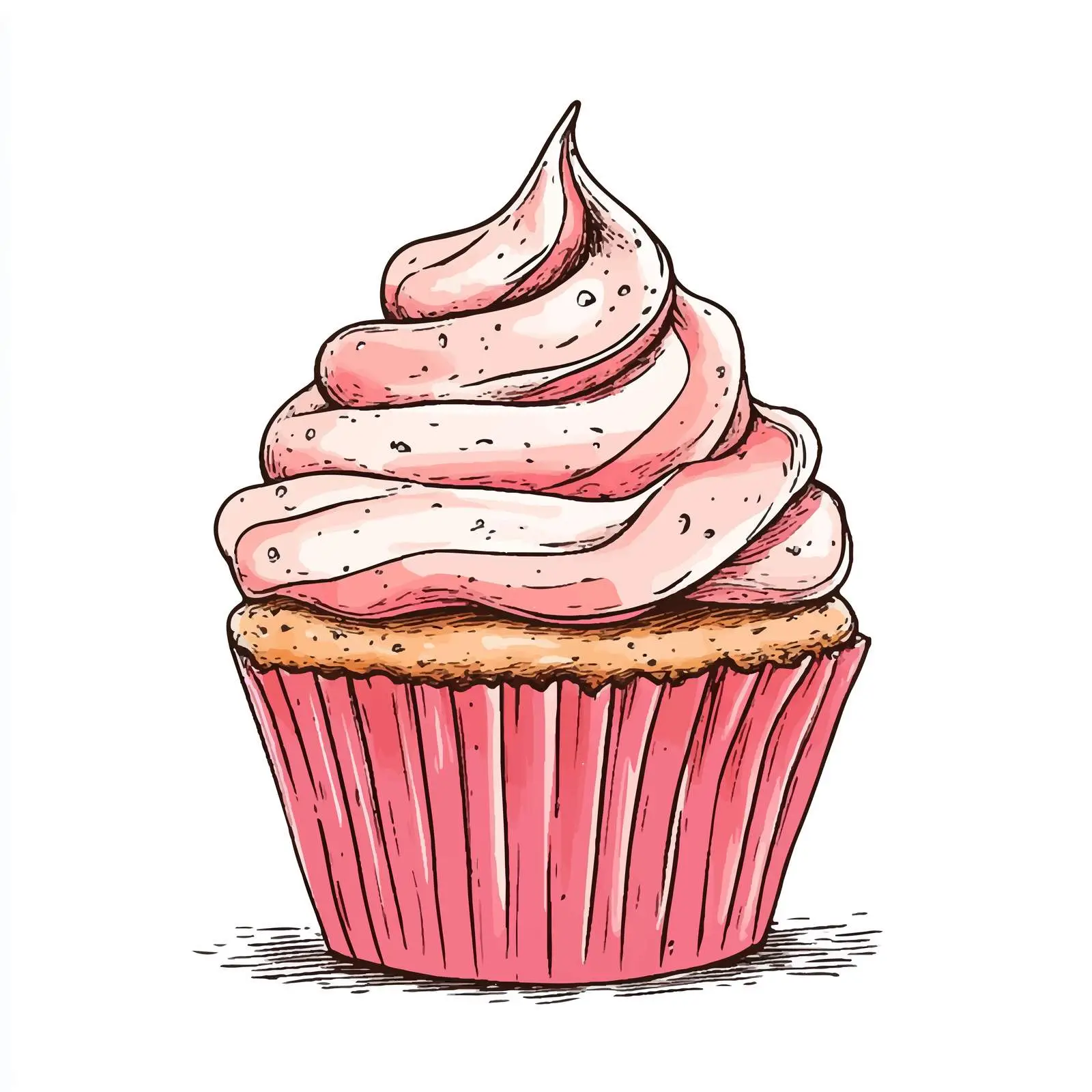 Hand-Drawn Cupcake with Pink Cream — free download from Dotvec