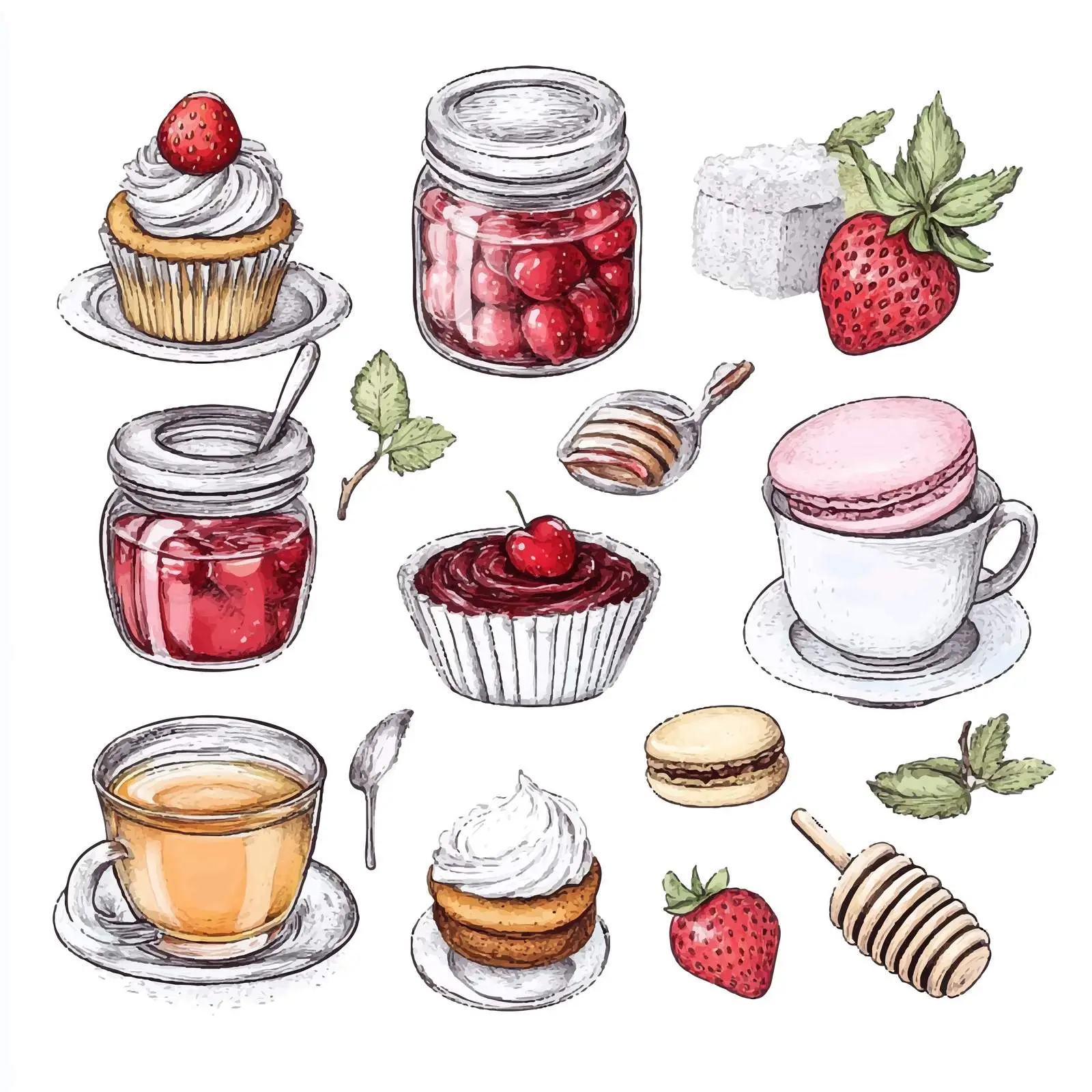 Colorful Hand-Drawn Dessert Vectors — free download from Dotvec