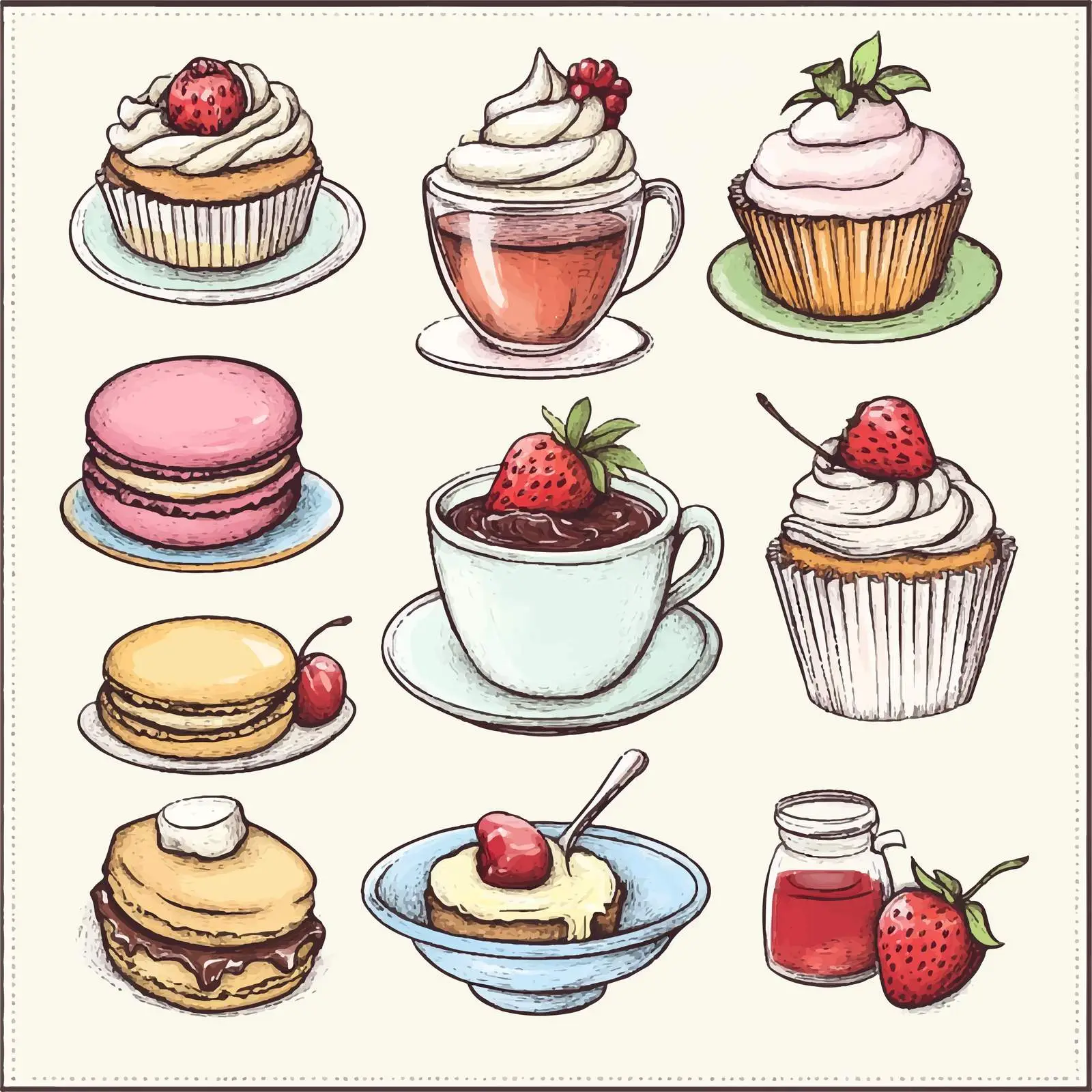 Hand-Drawn Colorful Dessert Sketches — free download from Dotvec