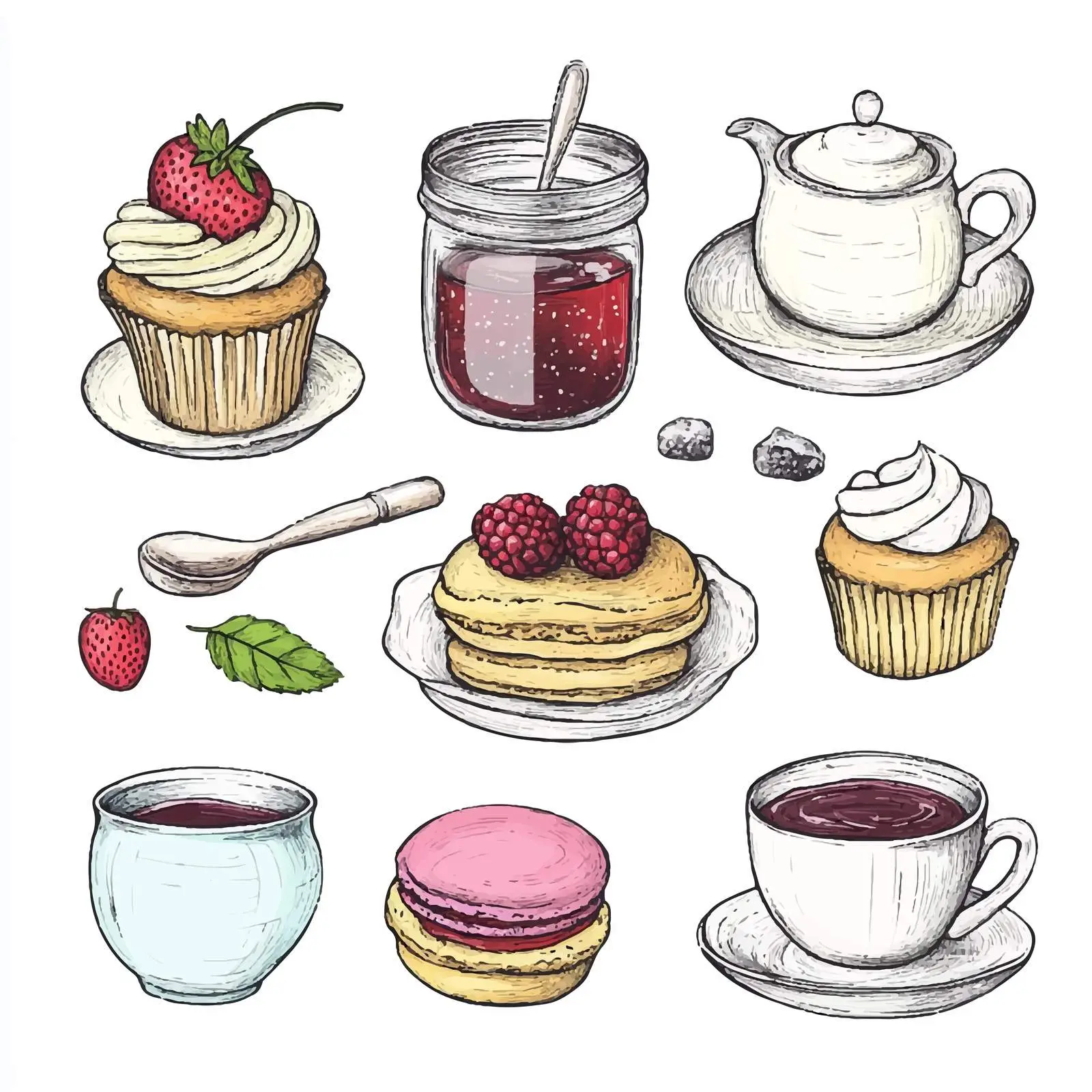 Hand-Drawn Dessert and Tea Ware Sketch — free download from Dotvec