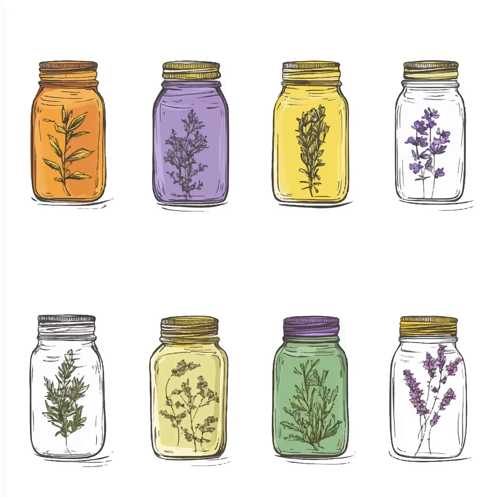 Colorful Hand-Drawn Herb Jars Sketch — free download from Dotvec