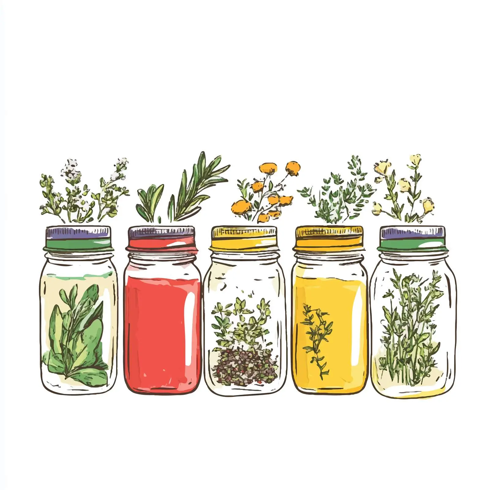 Hand-Drawn Colorful Herb Jars — free download from Dotvec