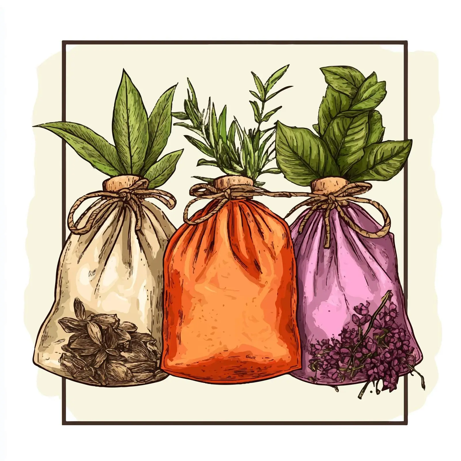 Hand-Drawn Herbal Spa Pouches — free download from Dotvec