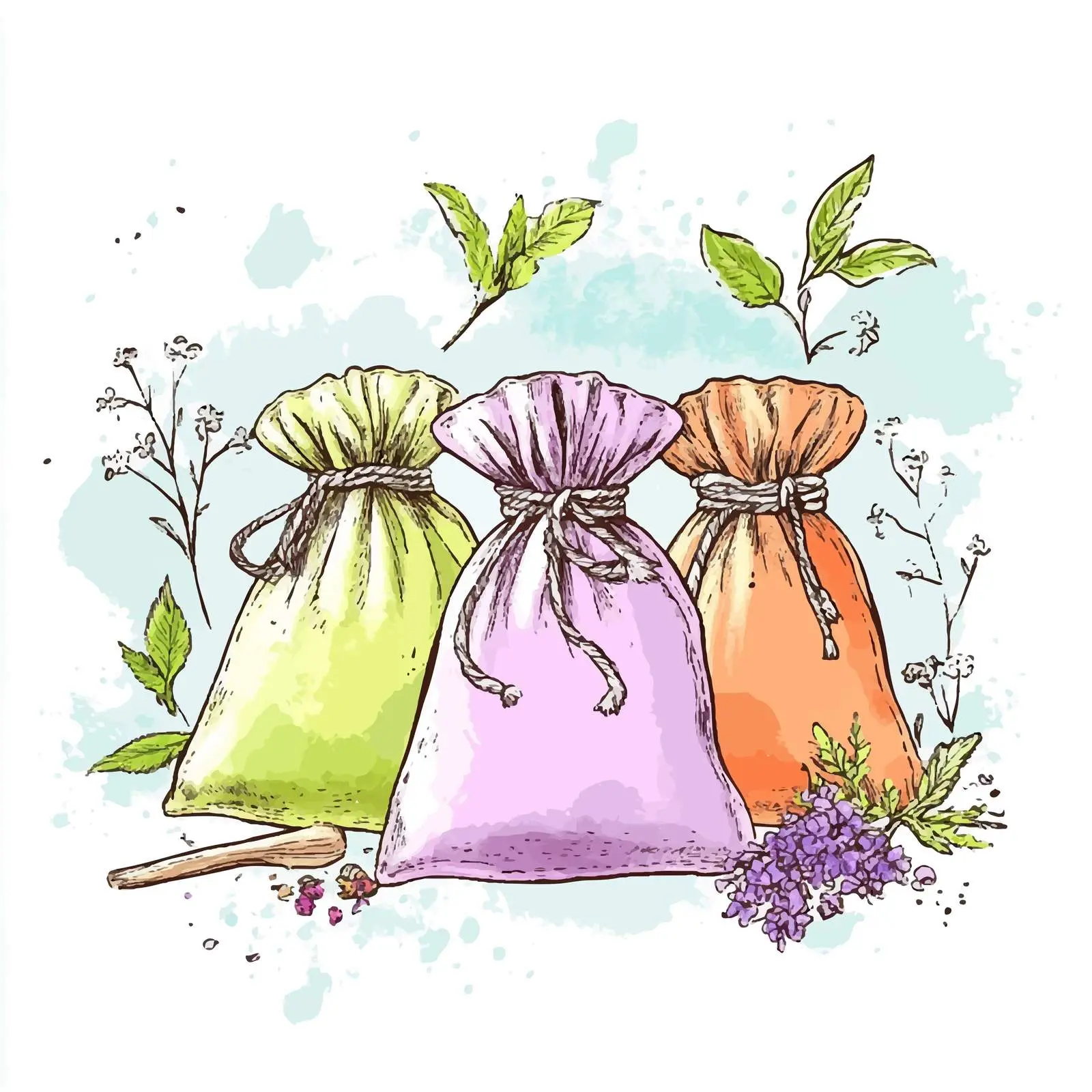 Colorful Hand-Drawn Herbal Spa Pouches — free download from Dotvec