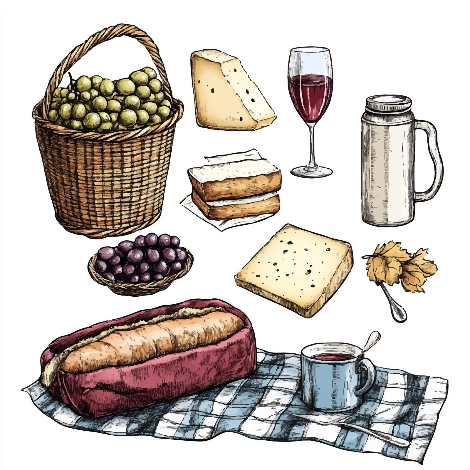 Colorful Hand-Drawn Picnic Set — free download from Dotvec