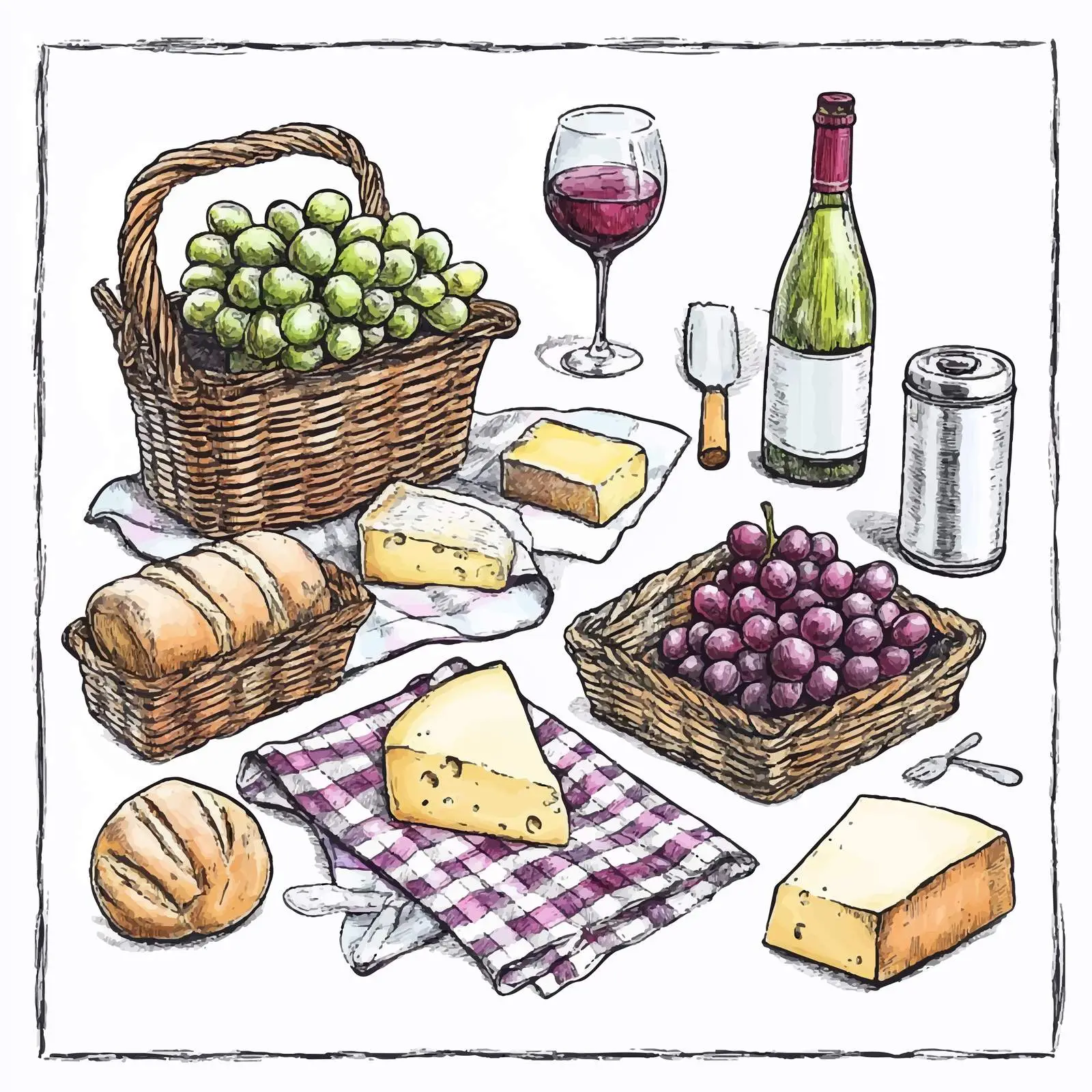 Hand-Drawn Picnic Set Illustration — free download from Dotvec