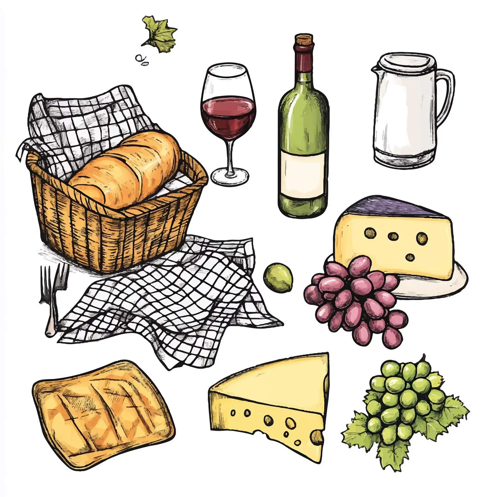 Colorful Hand-drawn Picnic Set Illustration — free download from Dotvec