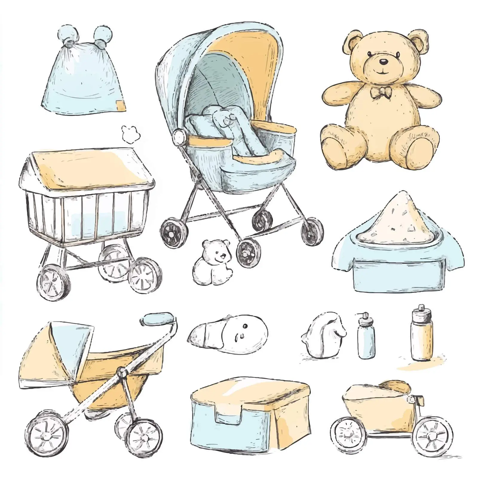 Hand-Drawn Newborn Baby Set Illustration — free download from Dotvec
