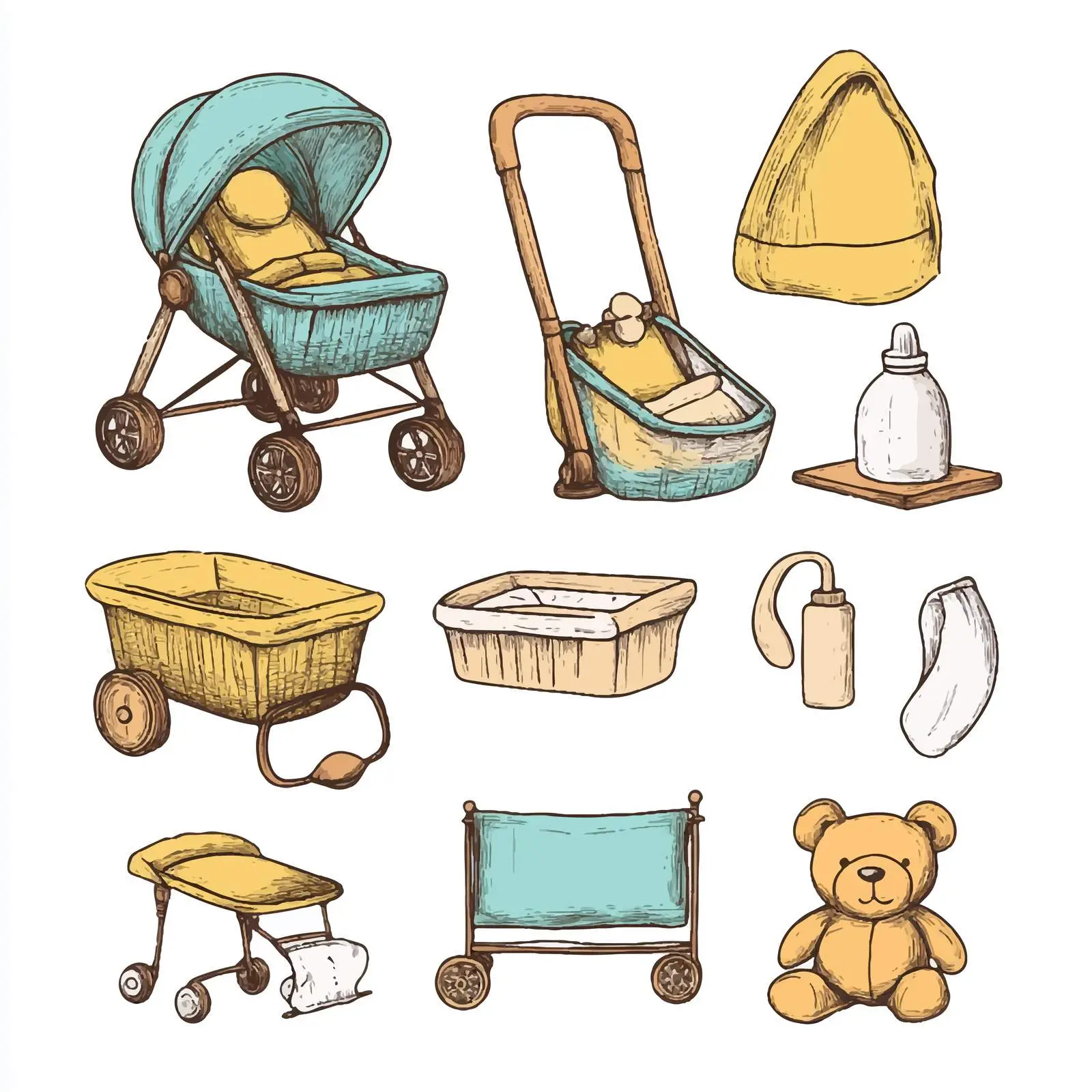 Hand-Drawn Newborn Baby Set Illustration — free download from Dotvec