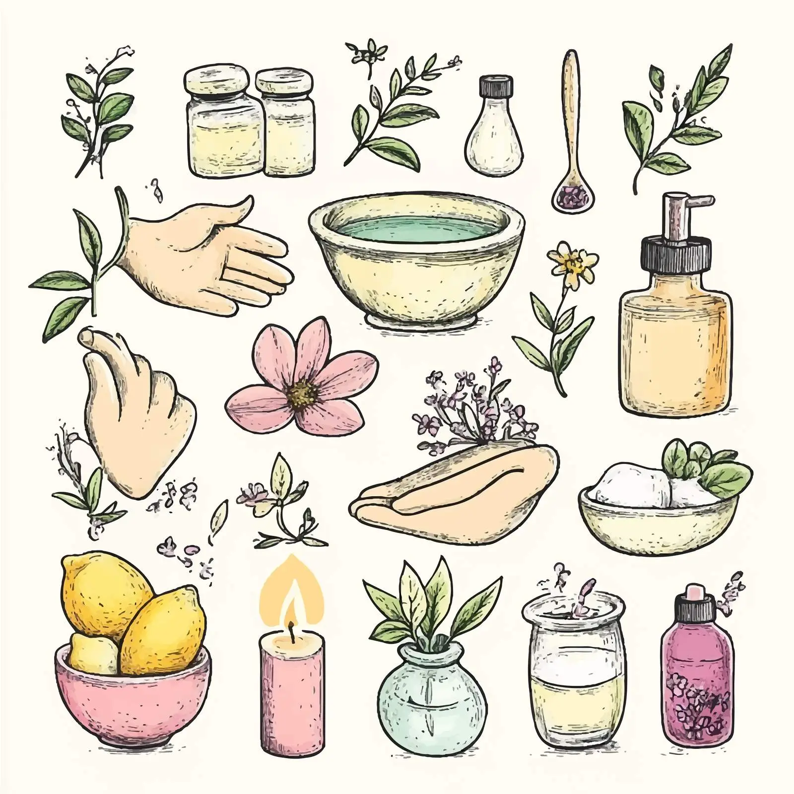Colorful Hand-Drawn Spa Tools Sketch — free download from Dotvec