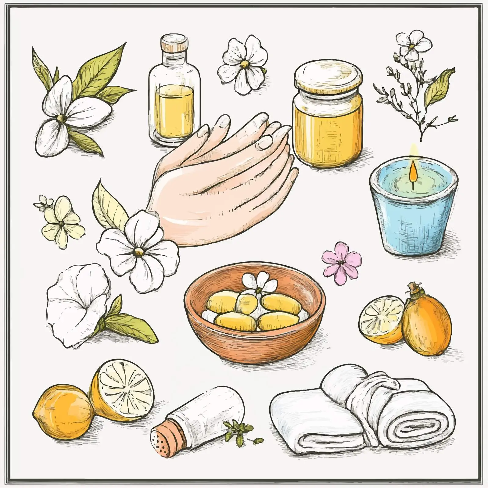 Hand-Drawn Spa Tools with Flower — free download from Dotvec