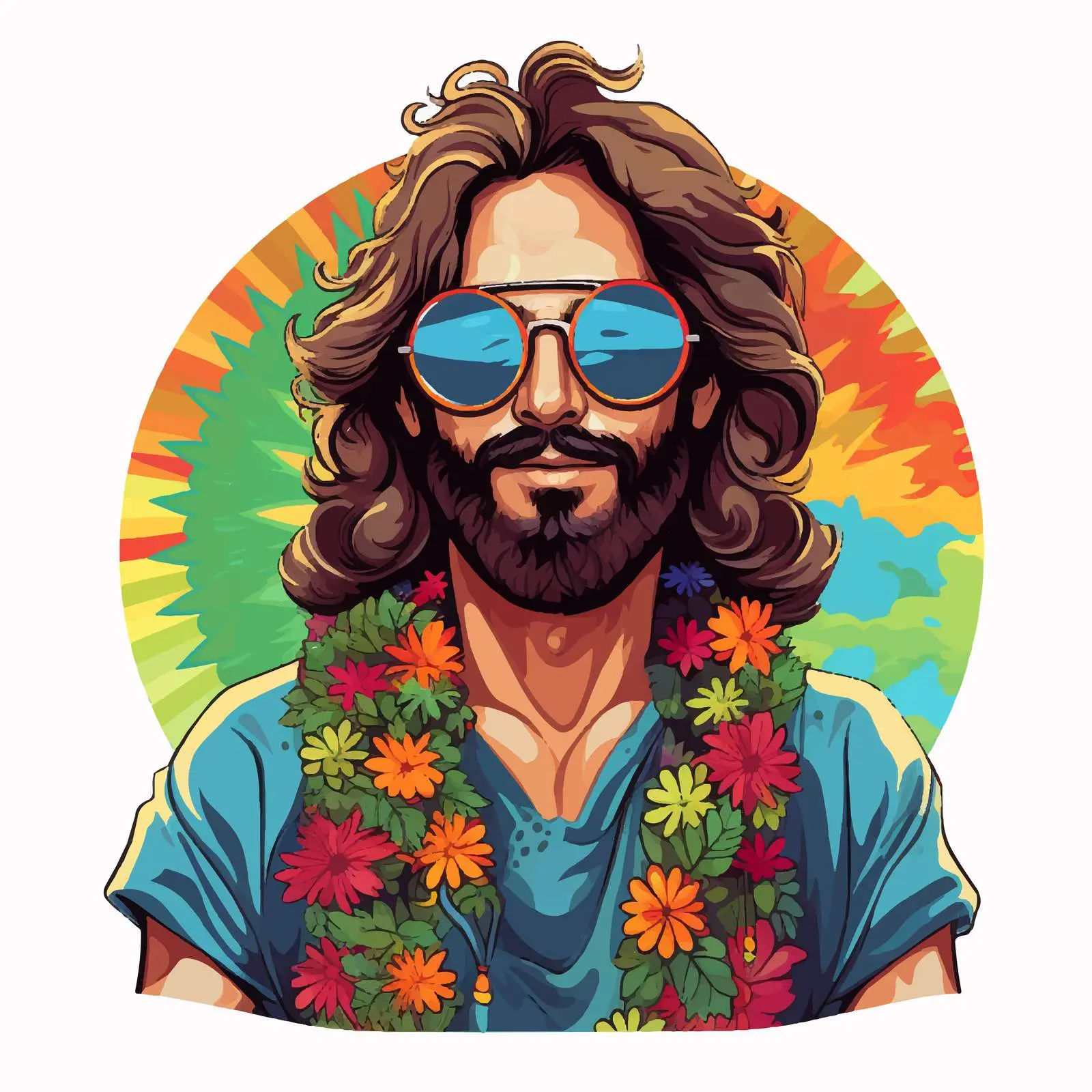 Colorful Hippie with Peace Sign and Sunglasses — free download from Dotvec