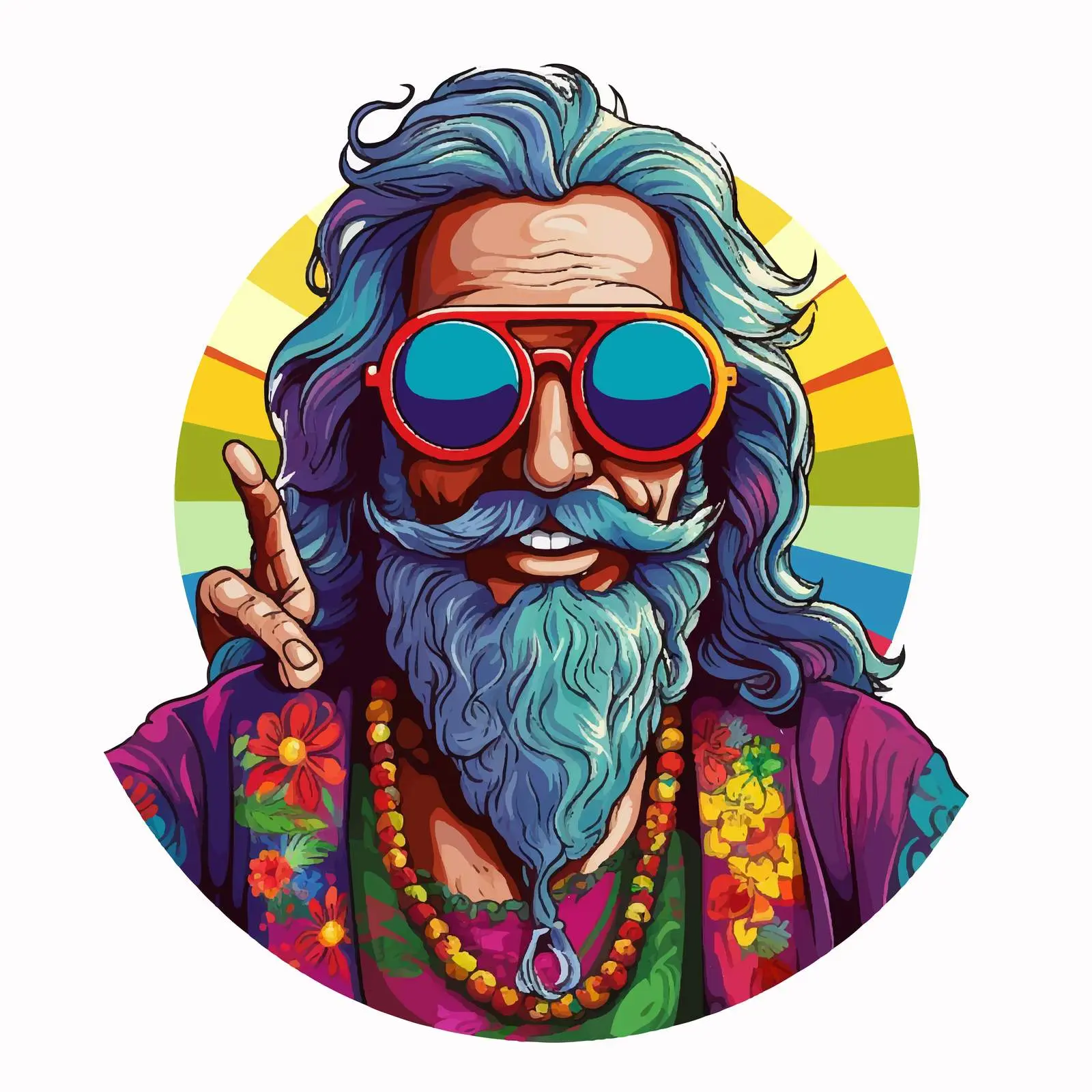 Colorful Hippie Vector with Peace Sign and Sunglasses — free download from Dotvec