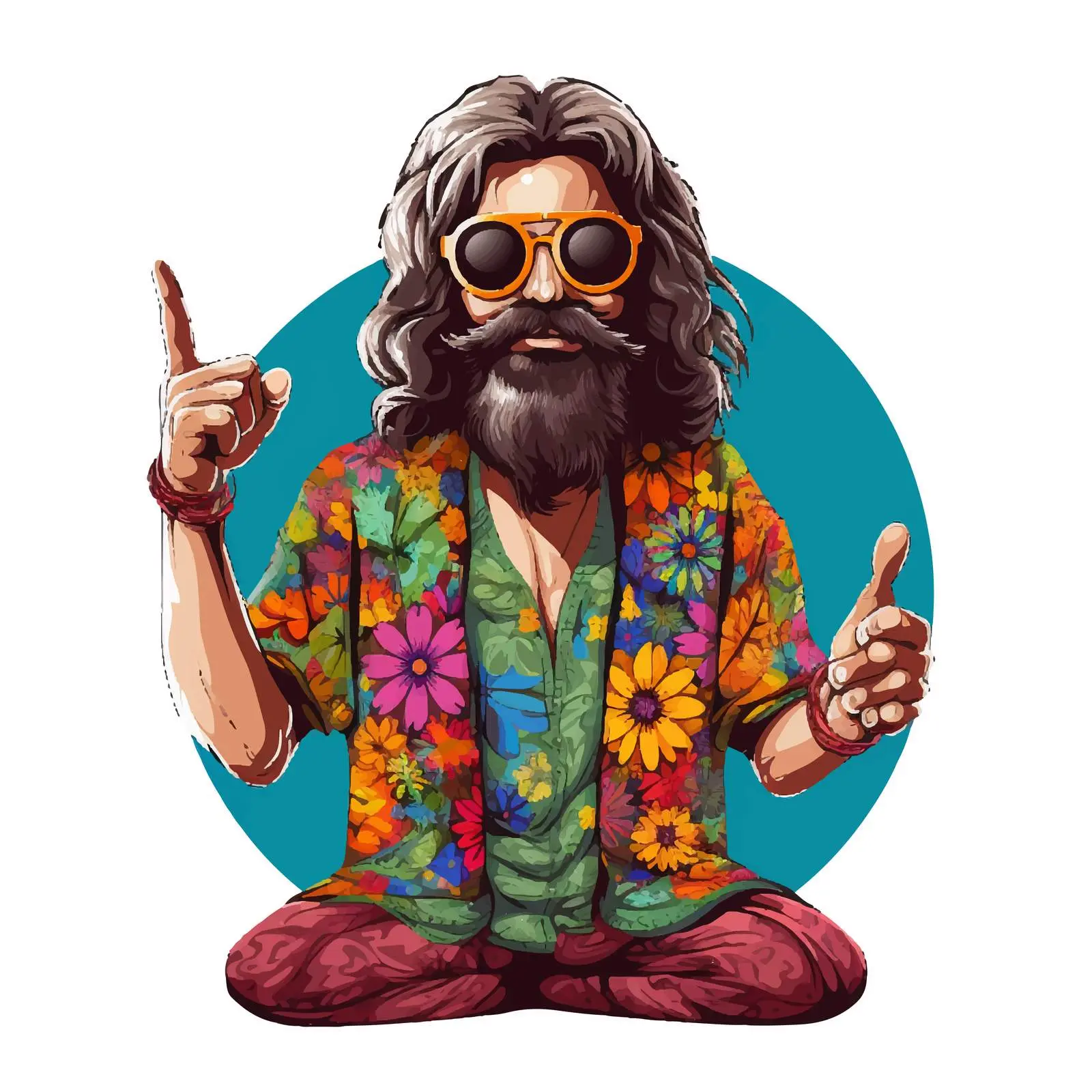 Colorful Hippie with Peace Sign and Sunglasses — free download from Dotvec