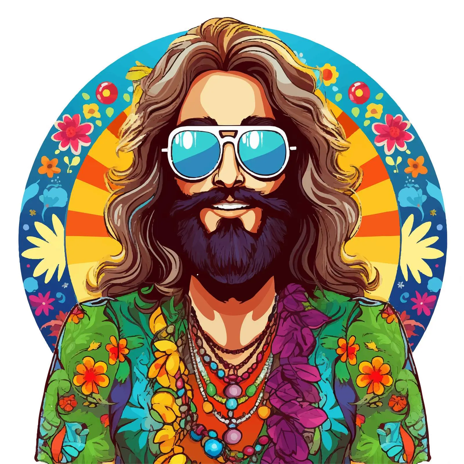 Colorful Hippie with Peace Sign and Sunglasses — free download from Dotvec
