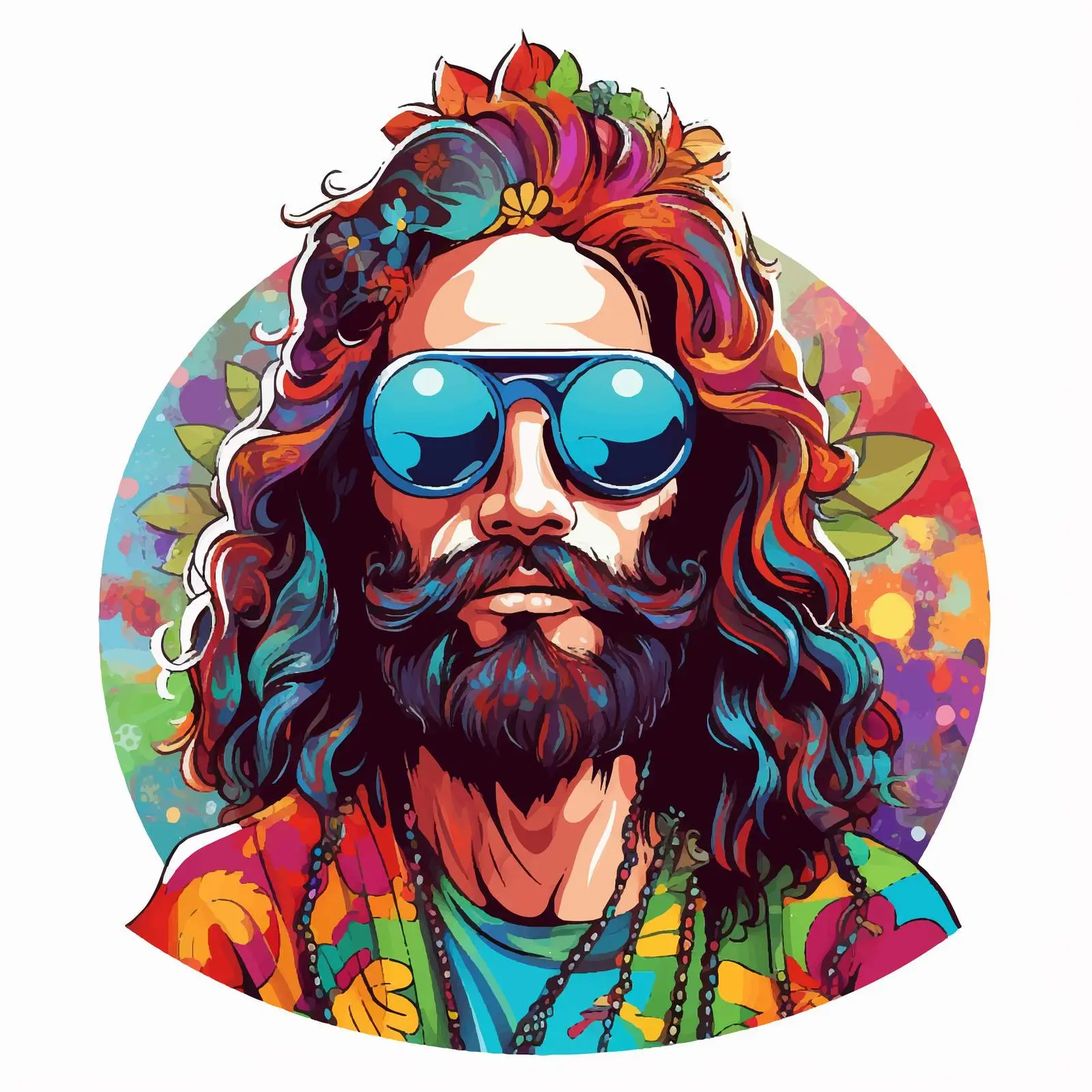 Colorful Hippie Vector with Peace Sign and Sunglasses — free download from Dotvec