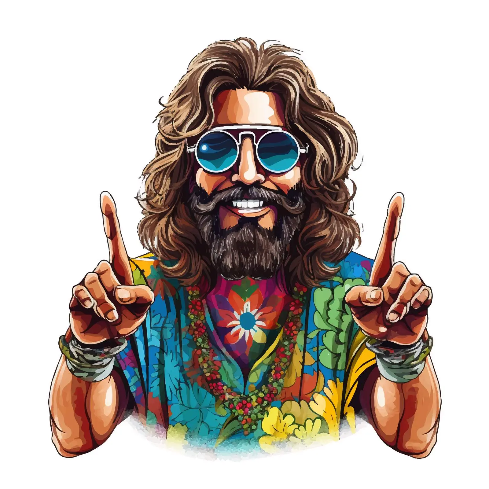 Colorful Hippie with Peace Sign Shirt and Sunglasses — free download from Dotvec