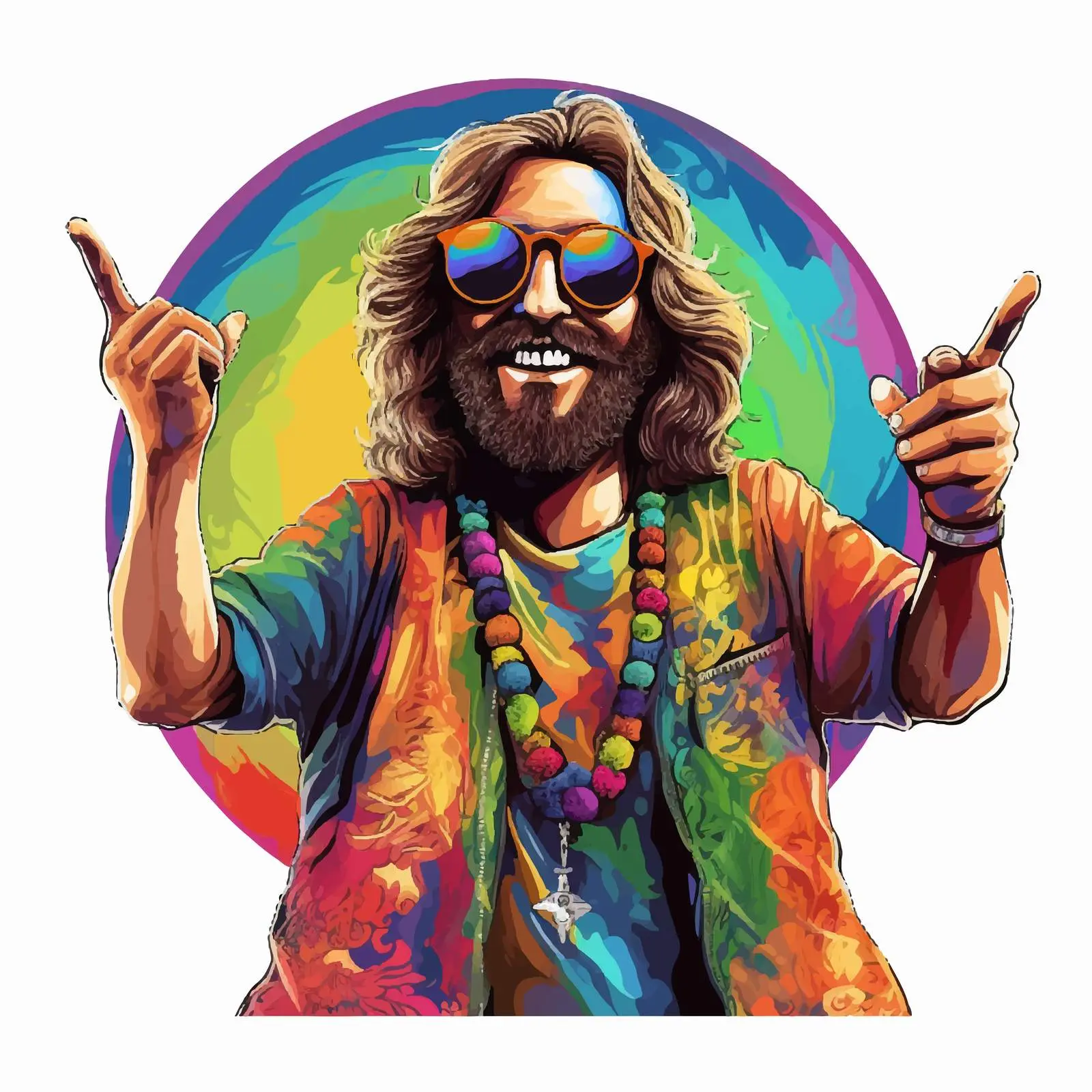 Colorful Hippie with Peace Sign Shirt and Sunglasses — free download from Dotvec