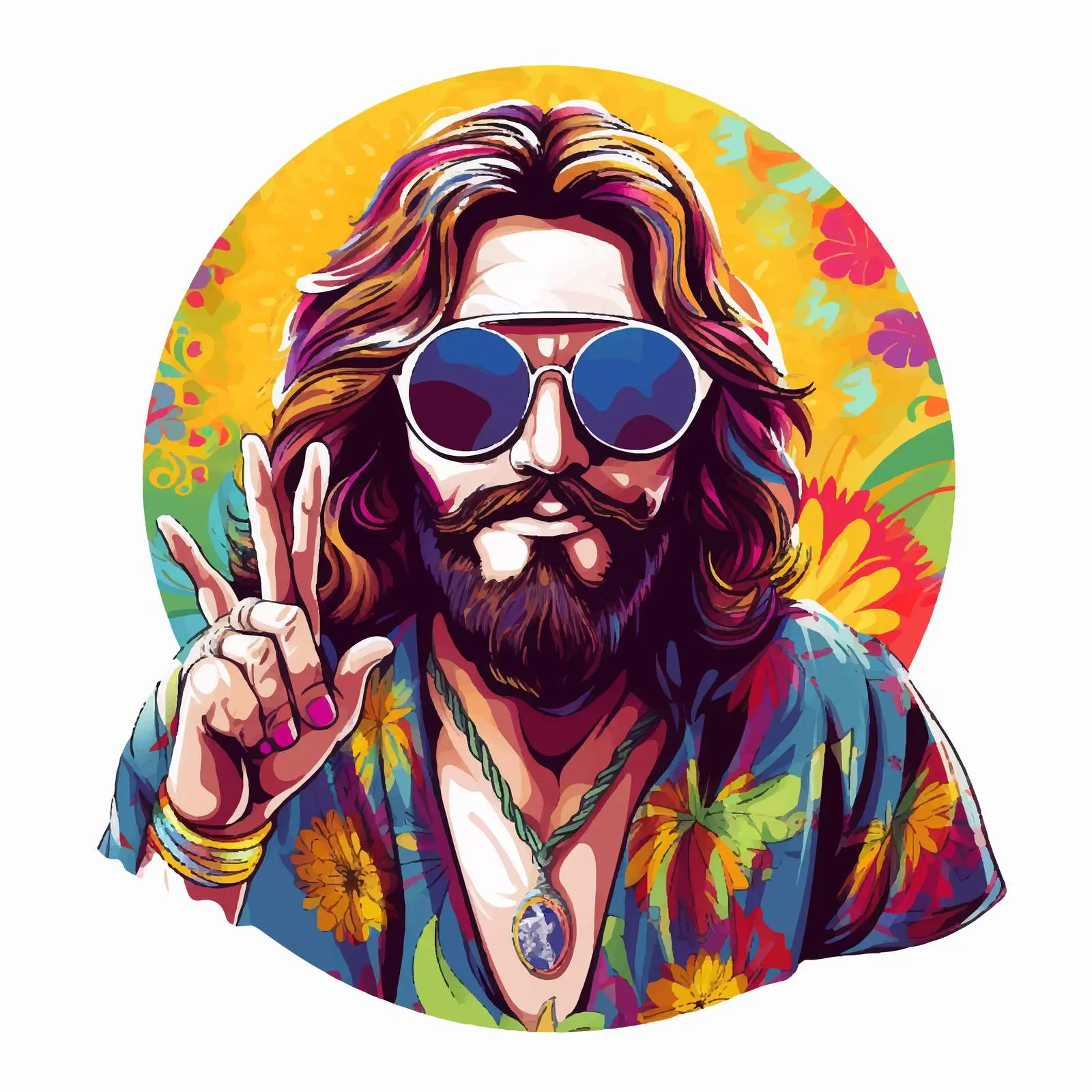 Colorful Hippie with Peace Sign and Sunglasses — free download from Dotvec