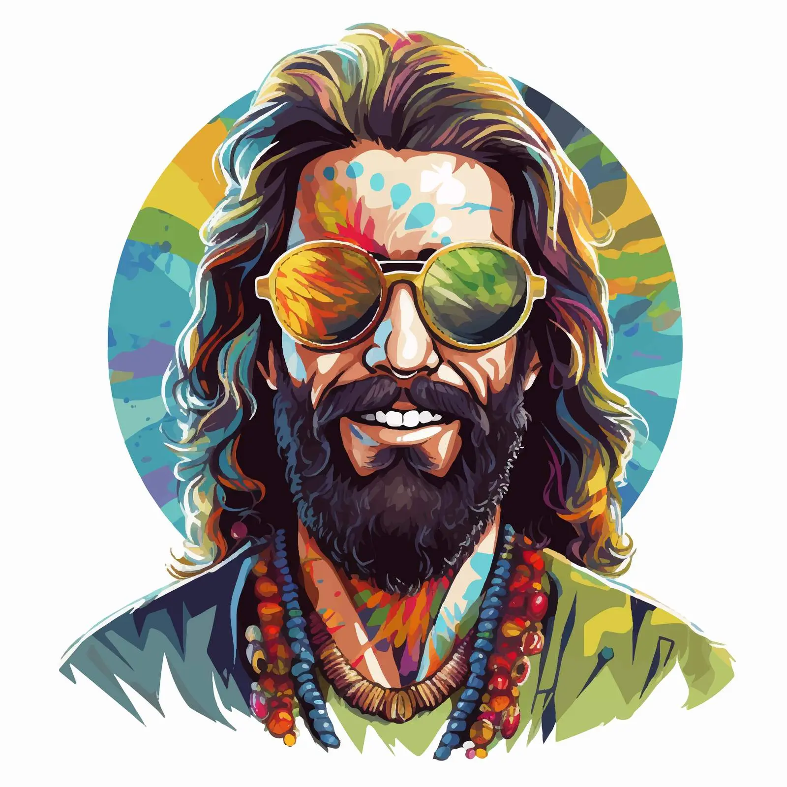 Colorful Hippie in Tie-Dye Shirt and Glasses — free download from Dotvec