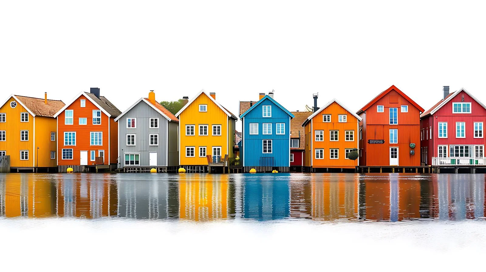 Vibrant Trondheim City Houses Reflecting in Water — free download from Dotvec