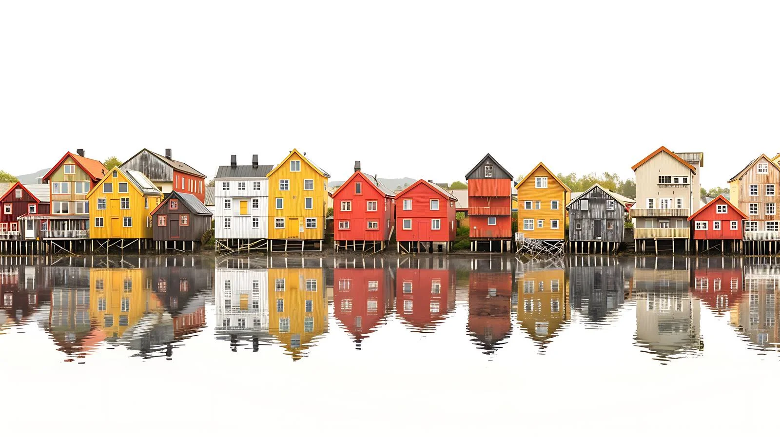 Vibrant Trondheim Cityscape Reflection in Water — free download from Dotvec