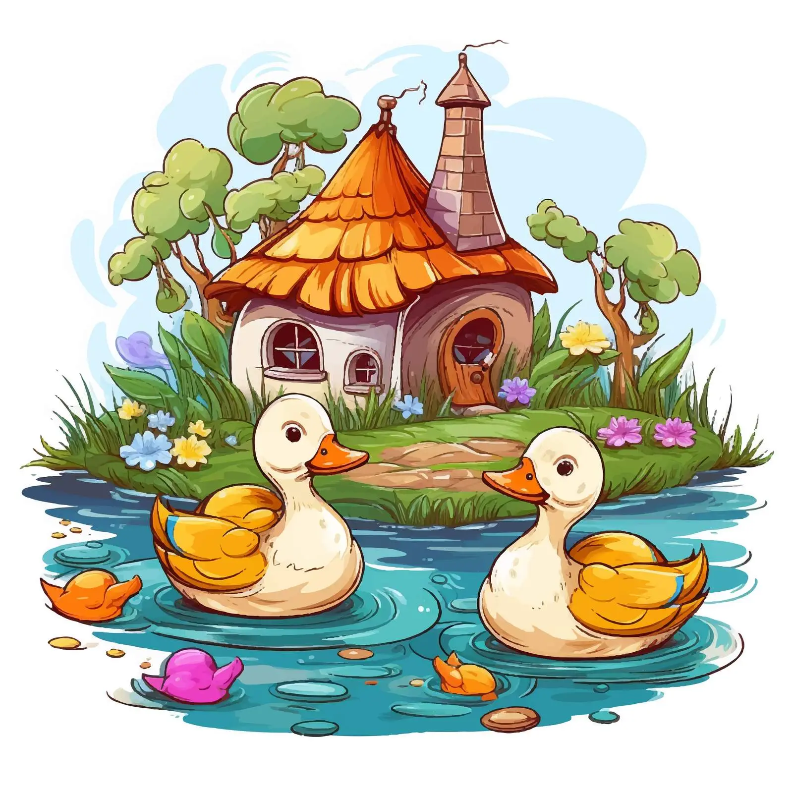 Ducks by Mushroom House Colorful Illustration — free download from Dotvec